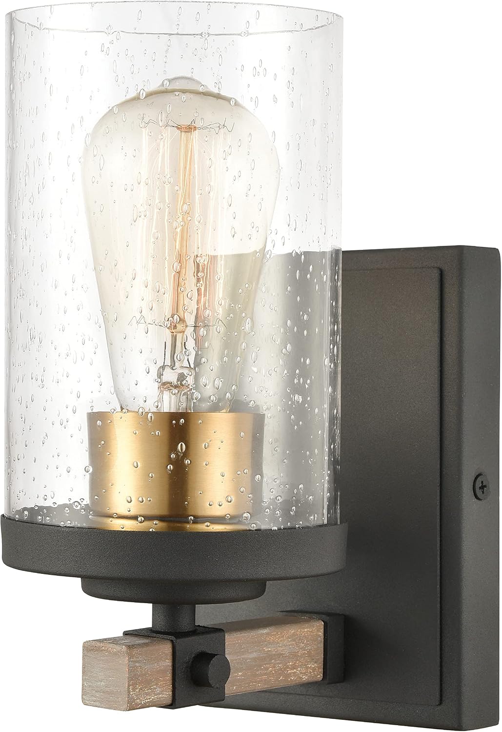 Elk Home Geringer Vanity Light - 1-Light in Charcoal Finish, with Clear Seeded Glass, Transitional Style