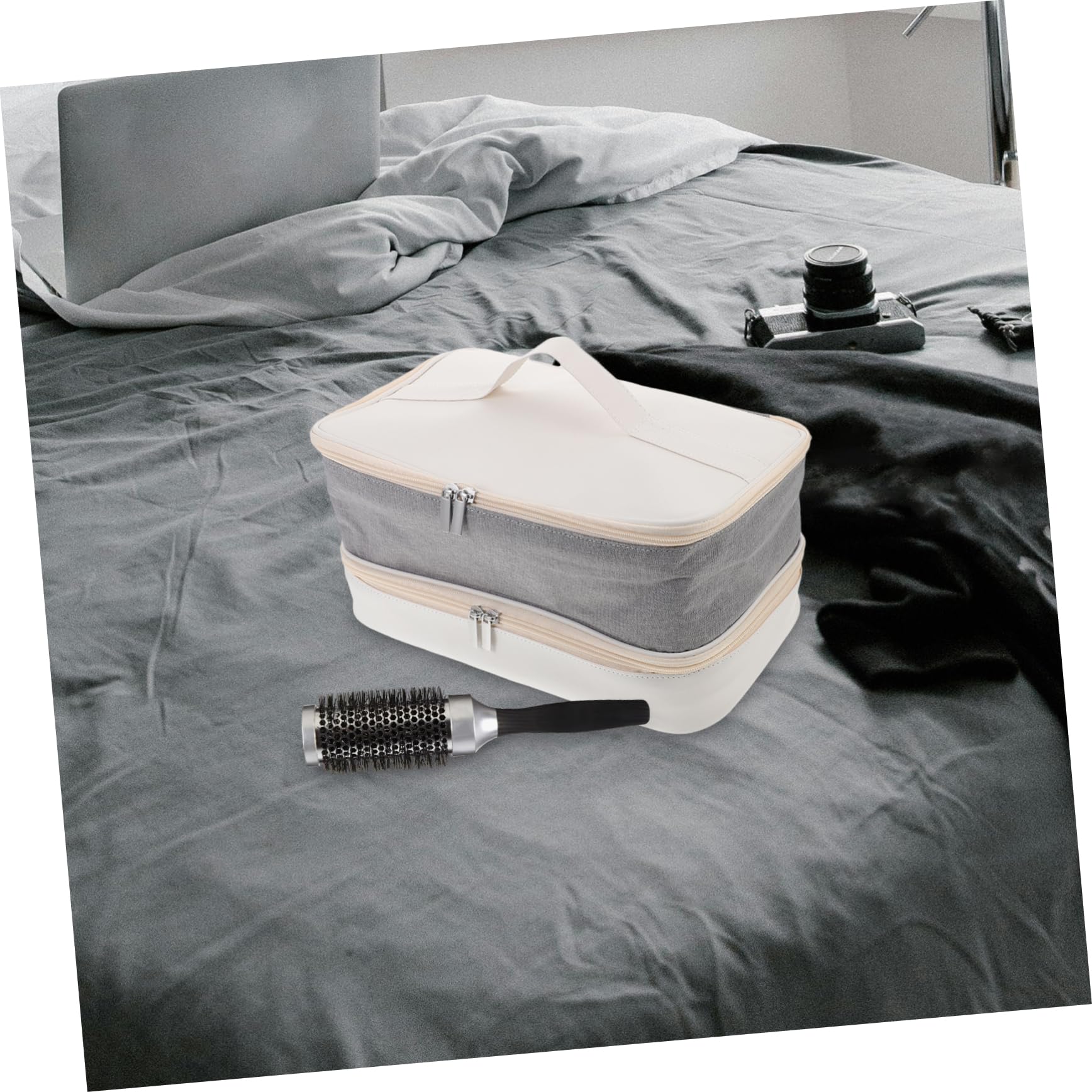 Estuche para Secador de Pelo de Viaje de Doble Capa, Nylon | Compartimentos Versátiles, Aleación de Aluminio y Pu, Blanco, Ligero Amplio Espacio
