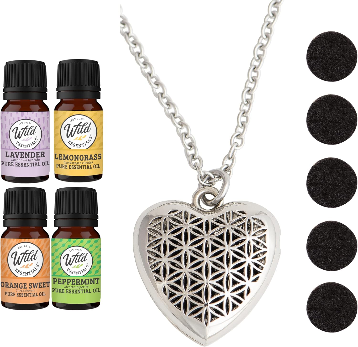 Heart Aromatherapy Essential Oil & Diffuser Necklace Gift Set Stainless Steel Gift Set