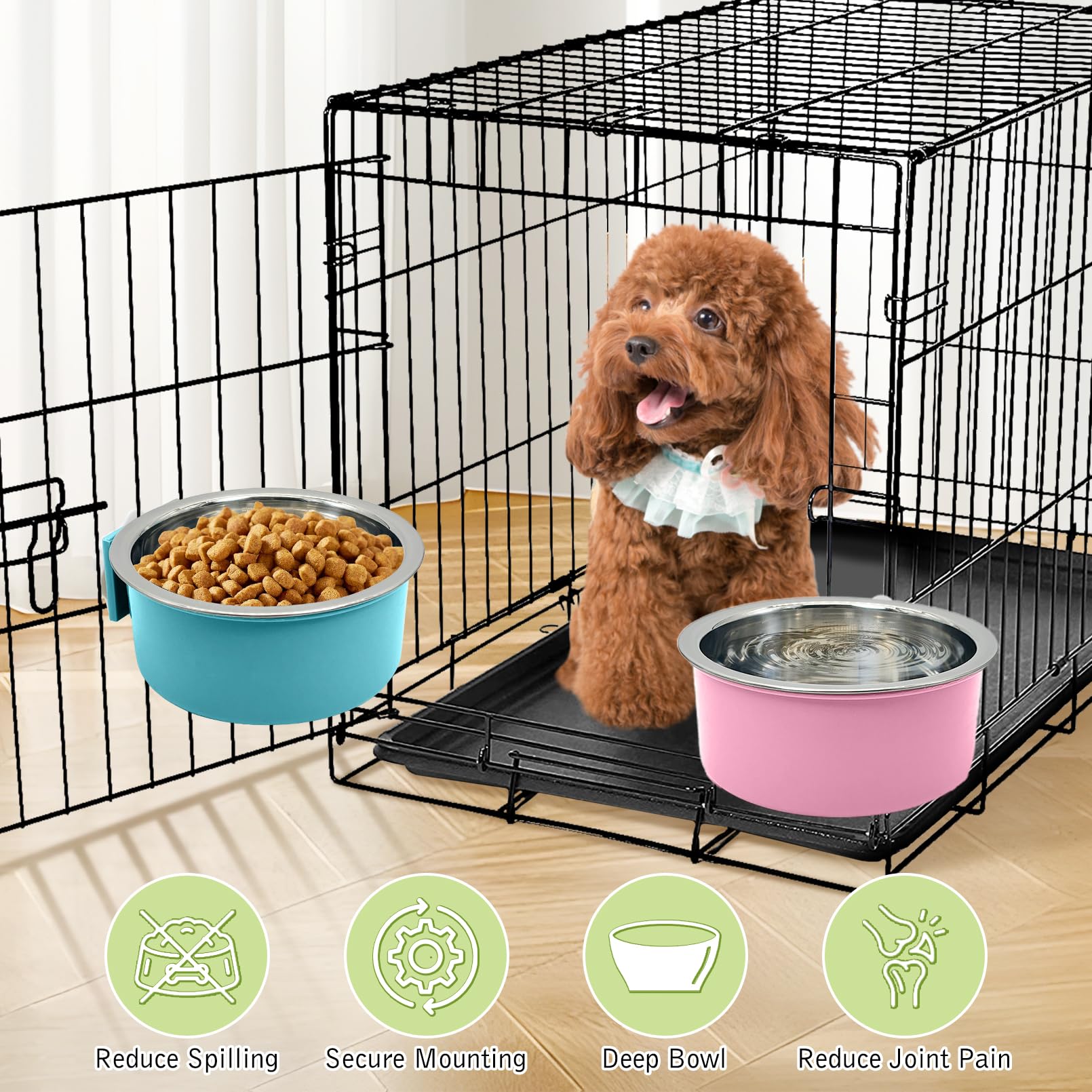 Tfwadmx Hundenapf für Katzen, abnehmbar, Edelstahl, Futter- und Wasser-Futterstation zum Aufhängen, Käfig, mit Reinigungsset für Haustiere, Welpen, Vögel, Ratten, Meerschweinchen, Frettchen,