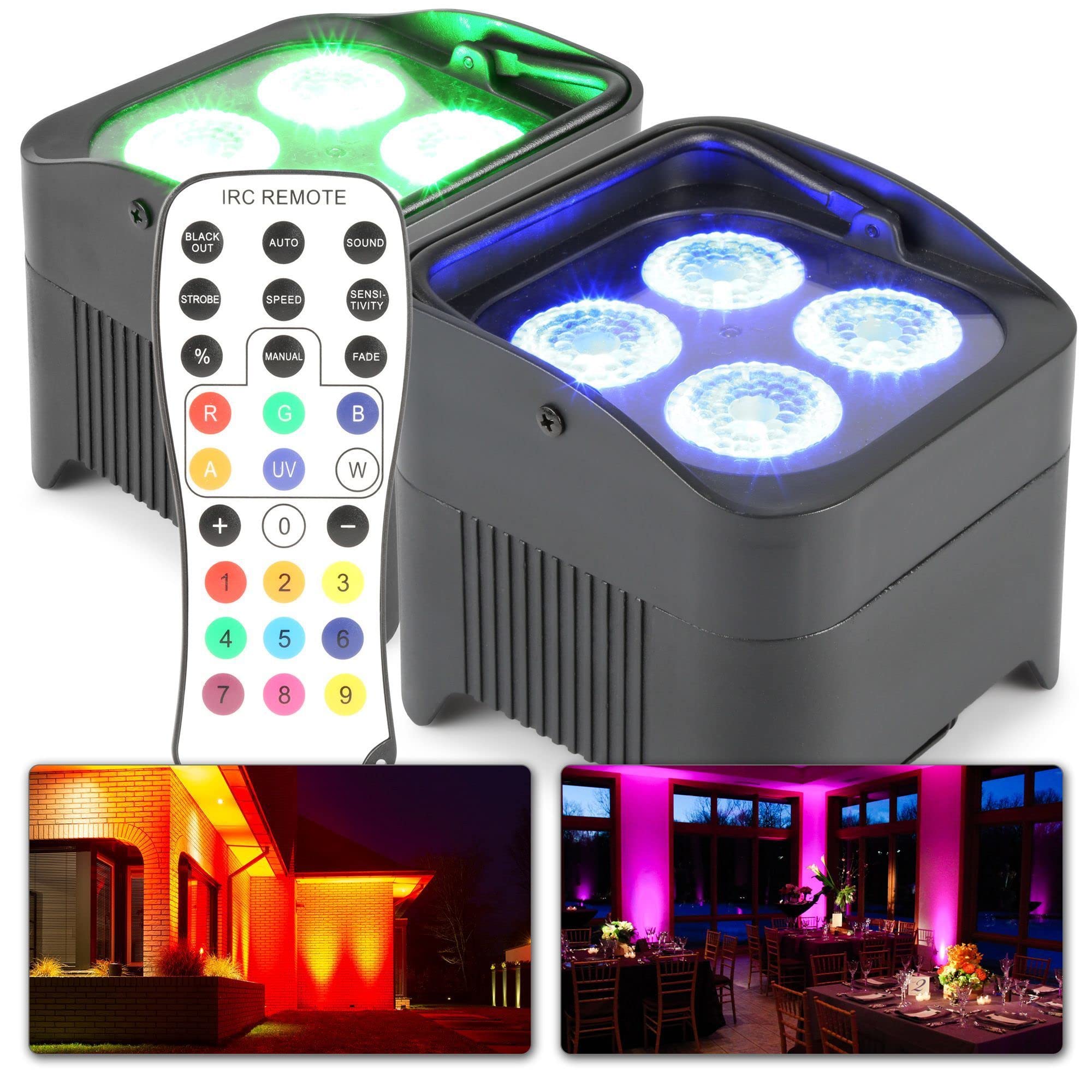 BeamZ BBP90W Uplight LED Par Strahler 4 x 4 Watt, Bühnenbeleuchtung 4er Set für DJ Pult, Bühnenlicht, DMX-LAN, Partylicht Musikgesteuert, Bühnenequipment, mit Fernbedienung