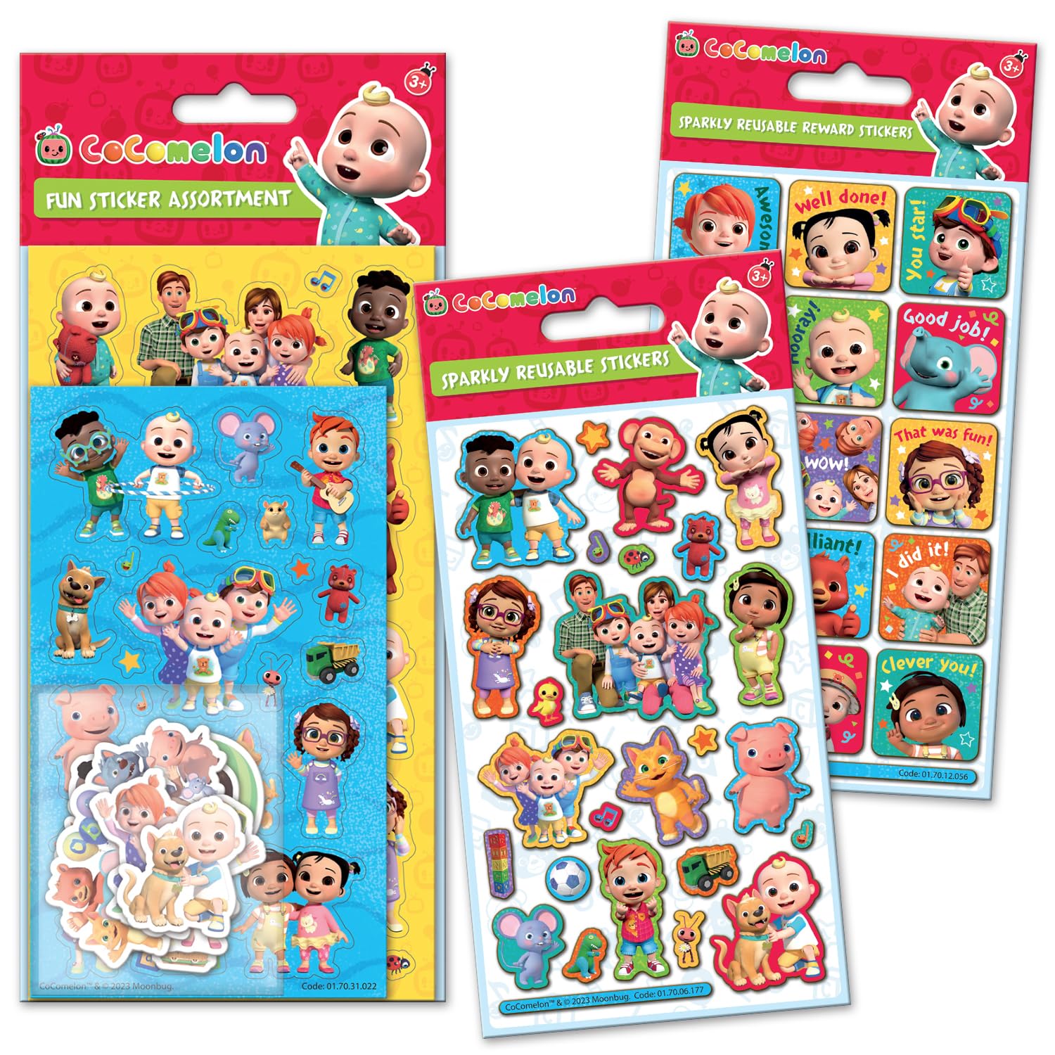 Paper Projects CoComelon Assorted Sticker Bundle Pack | Big Bundle for Scrapbooking and Decoration | Reusable on Non-Porous Surfaces, Yellow, Blue