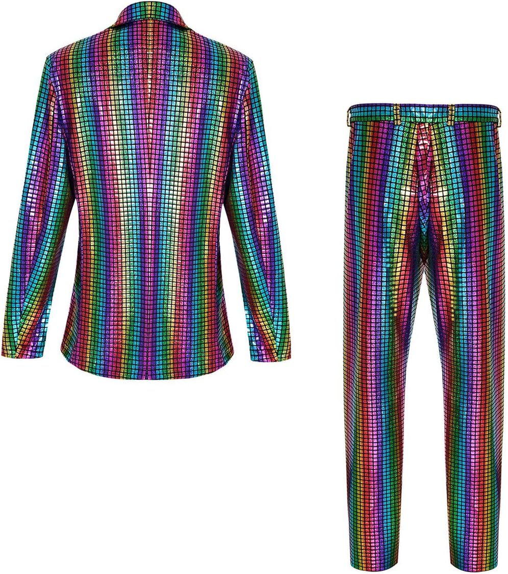 Men's 70s Disco Suit Set with Metal Sequin Jacket and Pants - Image 2
