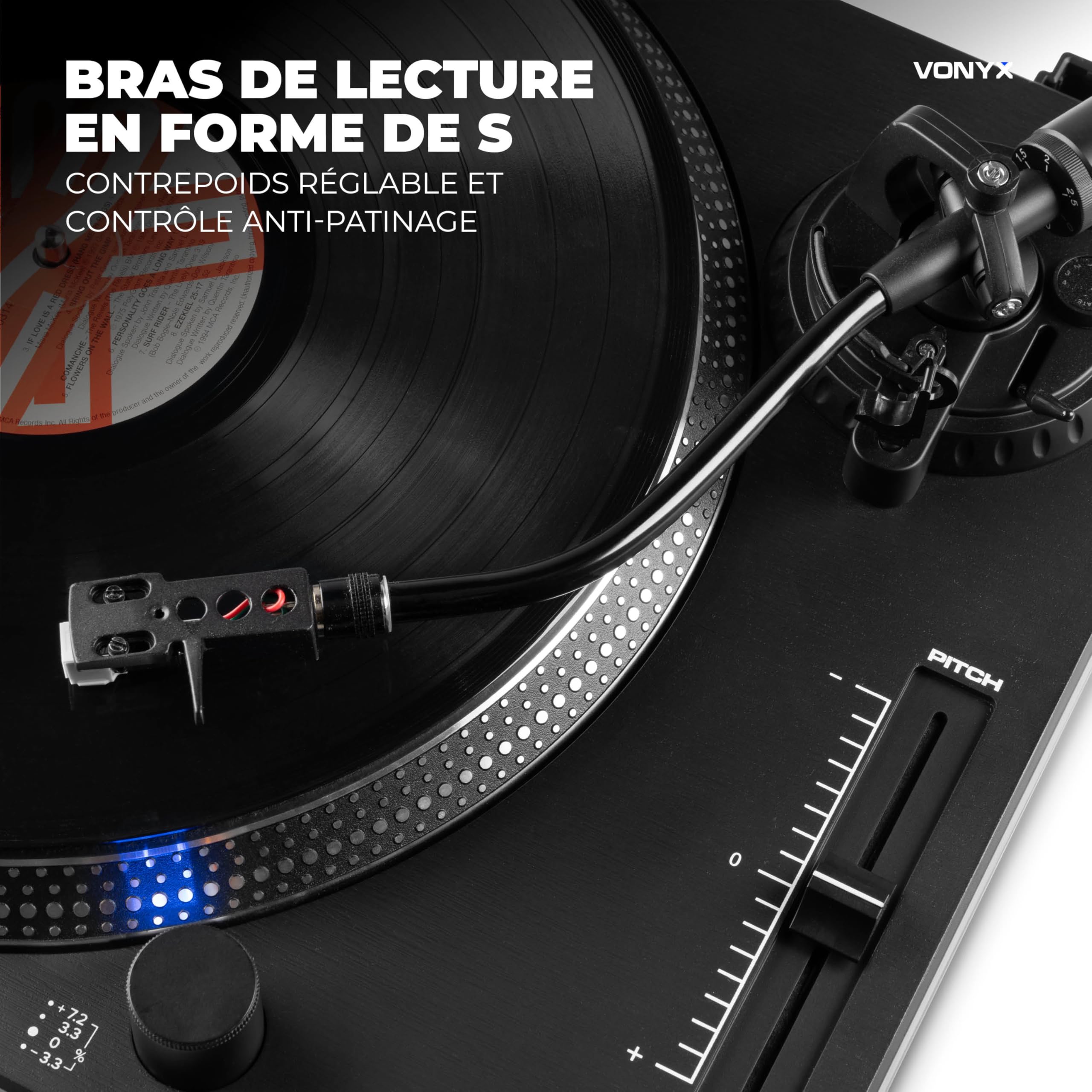 Vonyx DT3000 Platine Vinyle DJ à Courroie avec Cellule Audio-Technica, Tourne Disque 33/45 Tours pour DJ Débutant et Écoute