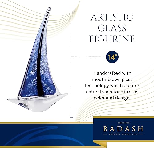Miniatura 4 de Badash Escultura de cristal de velero azul estilo Murano 14 pulgadas de alto hecho a mano