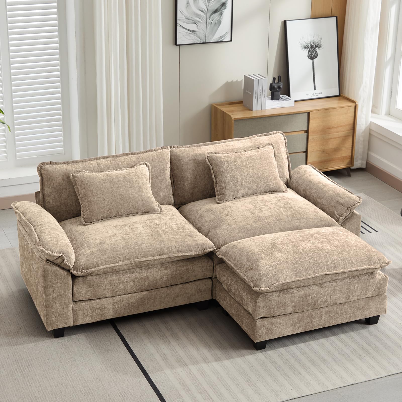 Oprisen Cloud Couch with Ottoman in khaki