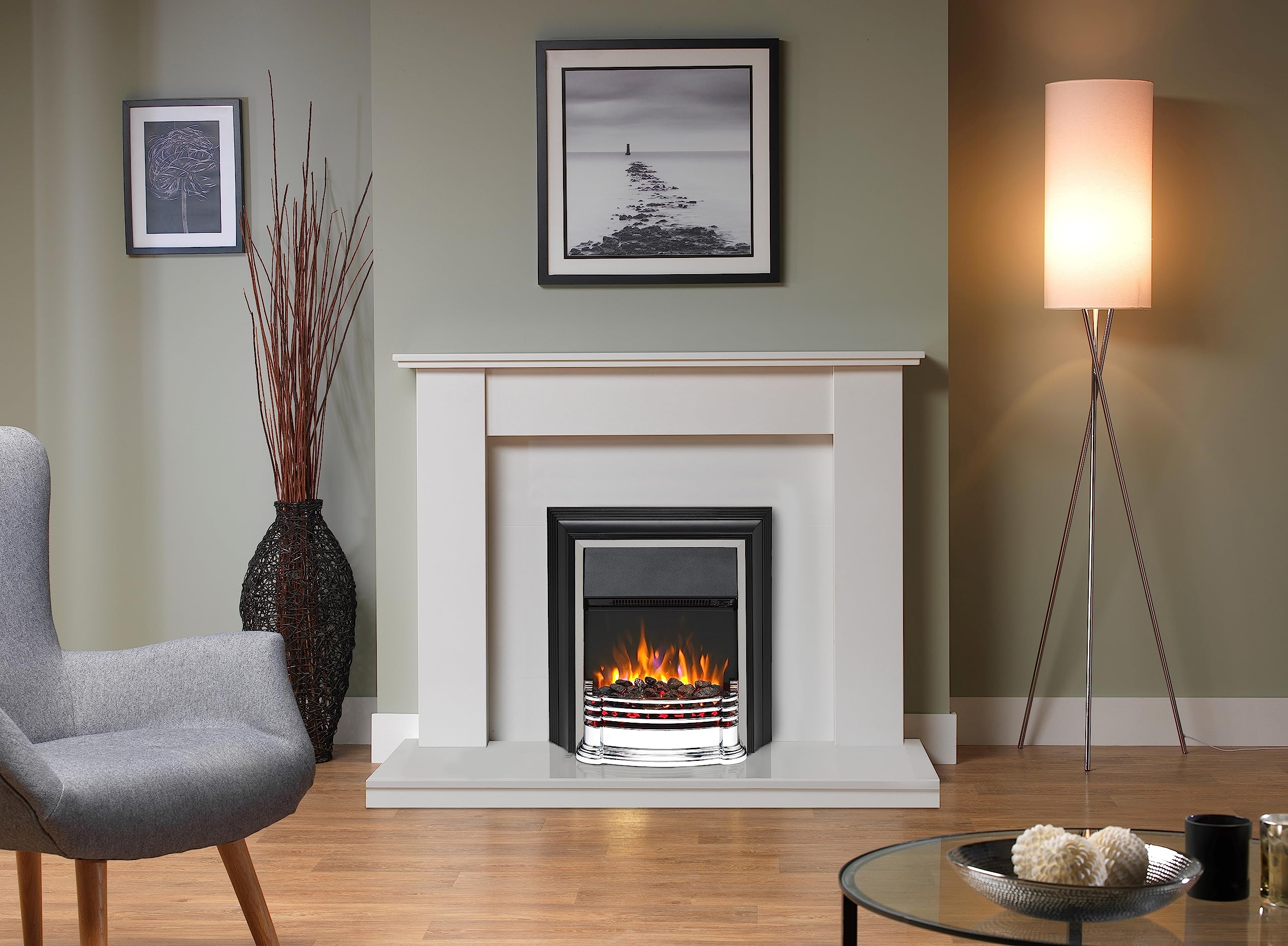 Dimplex Detroit Deluxe Optiflame Freestanding Fire, Electric Fireplace with  LED Flame Effect, Variable Flame Brightness, Real Coal or White Pebble Fuel  Beds and Adjustable 2kW Heater : Amazon.co.uk: DIY u0026 Tools