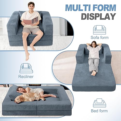 Miniatura 233 de Cama humana gigante para perro, cama 3 en 1 para perro de tamaño humano con funda de piel sintética lavable, cama grande plegable para mascotas con