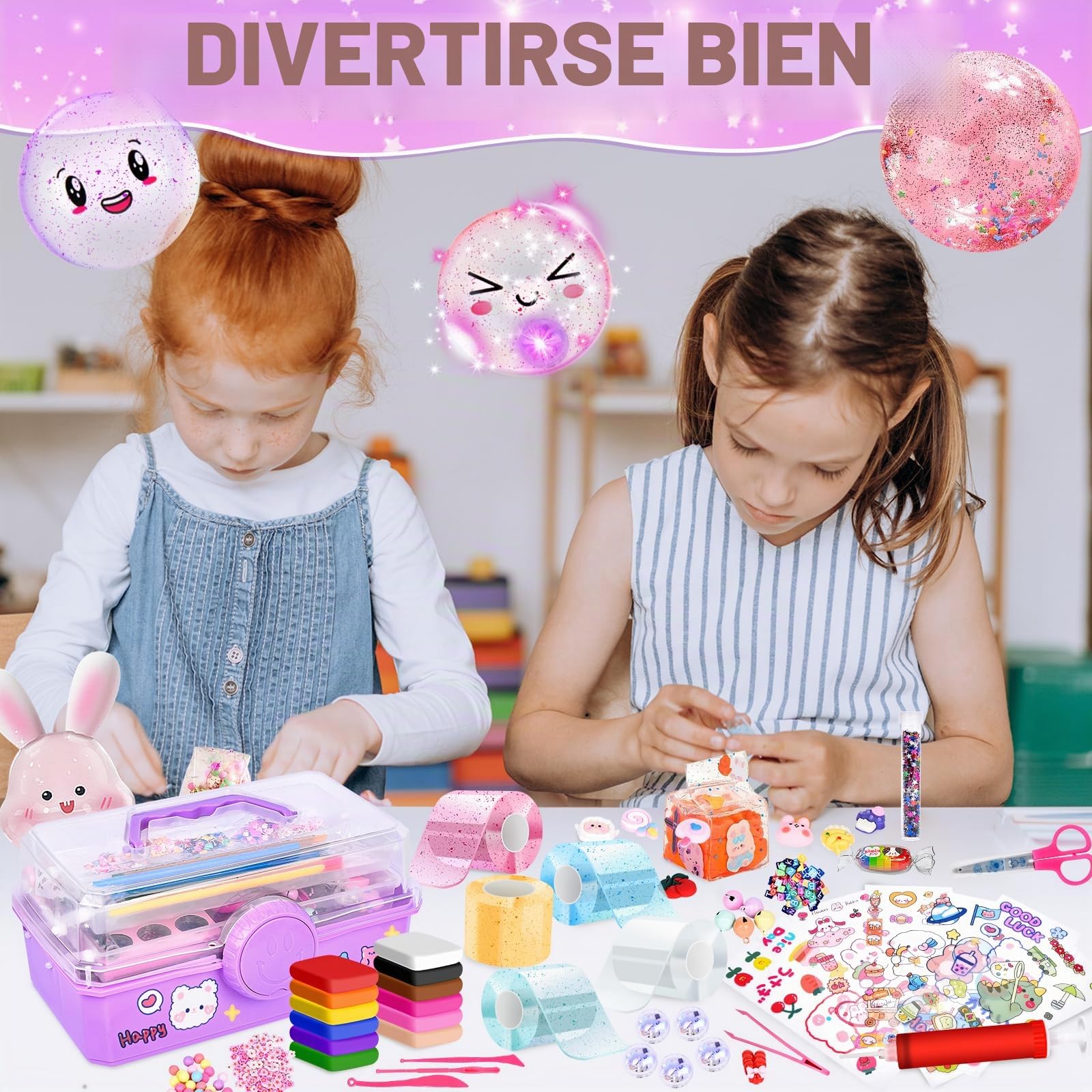 Charmofun 96 Piezas Nano Tape DIY Creativo Kit Manualidades para Niños, 5 Cintas Nano Tape + 91 Accesorios Burbujas