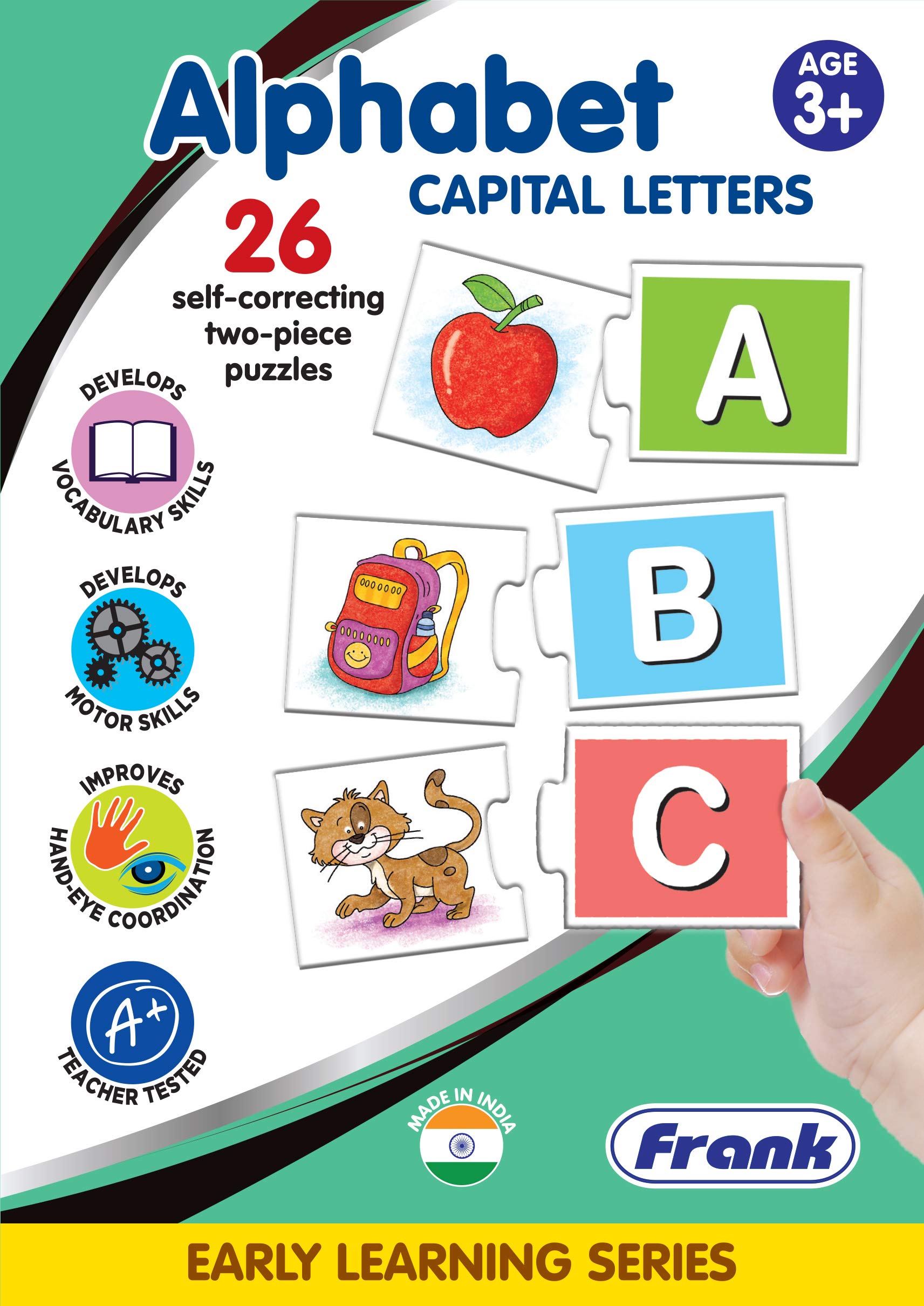 Frank Alphabet Capital Letters –(52 Pieces) 26 Self-Correcting 2 Pcs Puzzle- Early Learner Educational Jigsaw Puzzles Set with Images for Kids 3 Years and Above - Educational Toys and Games - 10301-image-43