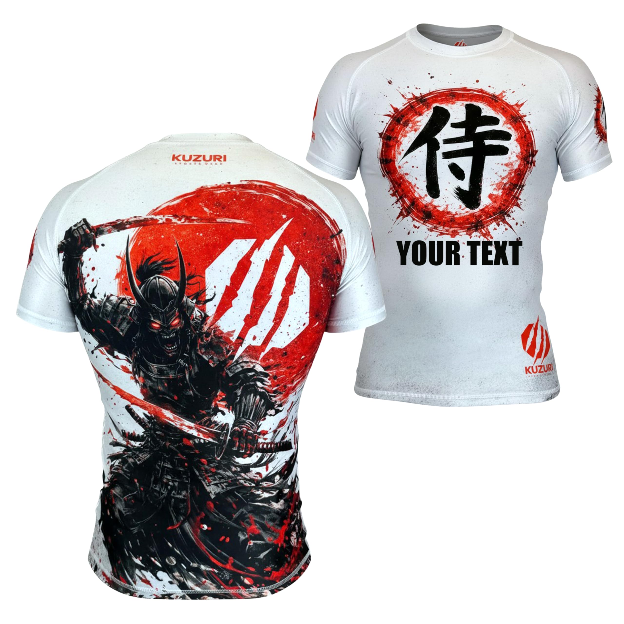 KUZURI Kampfsport Tshirt Herren – Personalisiertes Rashguard BJJ, MMA Samurai – Atmungsaktives Funktionsshirt für No-Gi, Grappling & Kickboxen