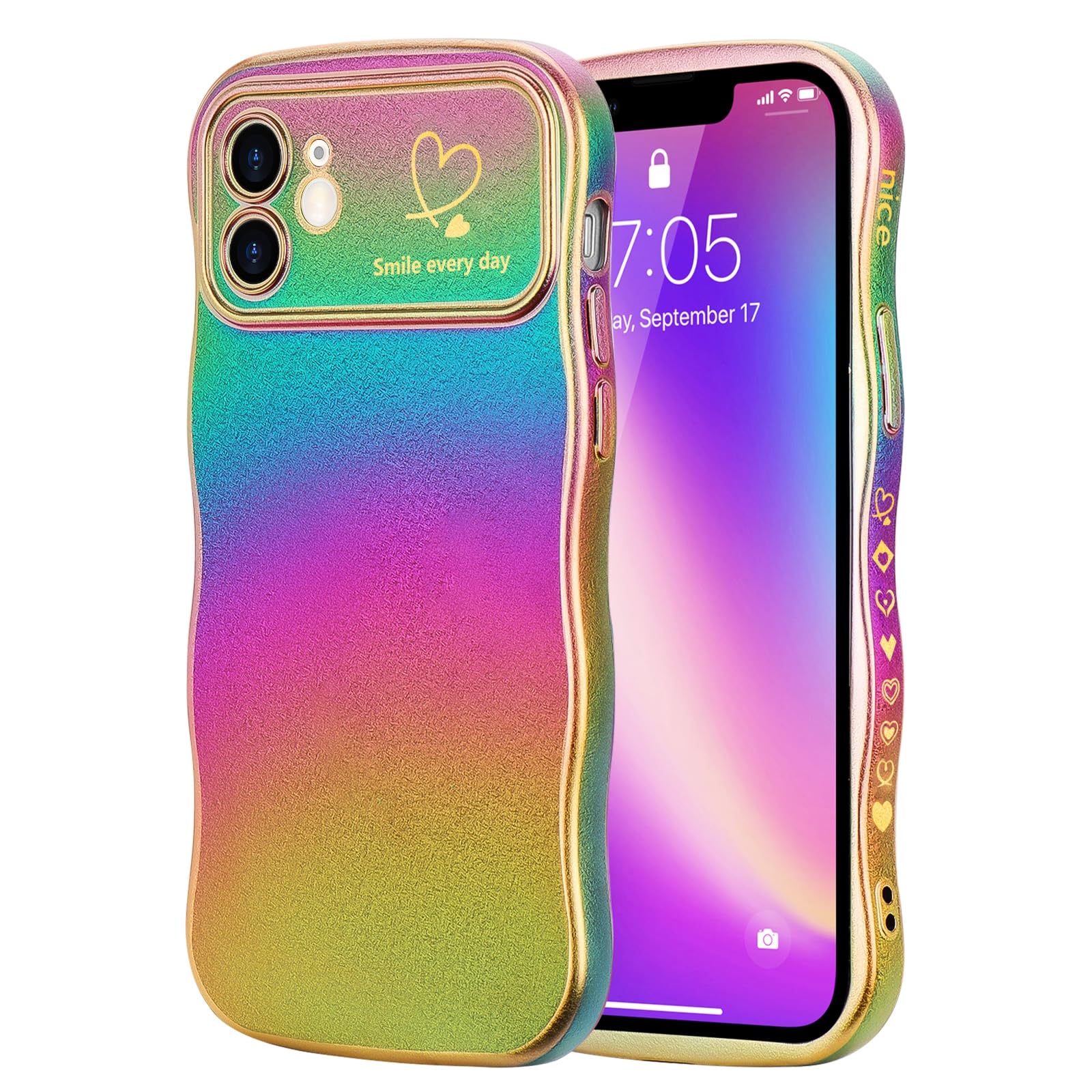 LCHULLE Compatibile con iPhone 12 Cover cuore d'amore Custodia con forma ondulata e riccia ragazze Protezione fotocamera Cover protettiva galvanizzata Custodia per iPhone 12 Viola scuro colorato