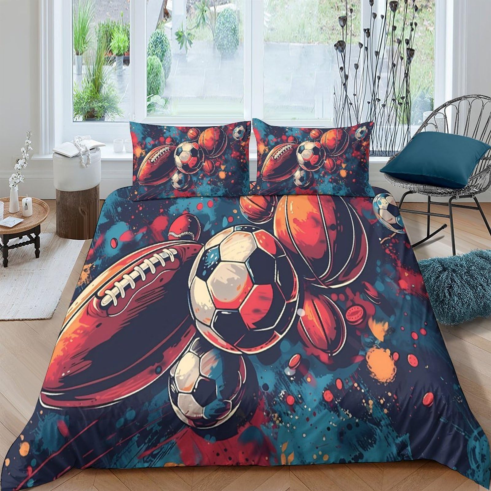 Ctjqhvkz Style-8 3D Printed Sports Ball Fitted Sheet Microfiber Soft Breathable Basketball Football Bed Sheet For Bedroom Dorm Mattress Cover Decor Single（135X200cm）