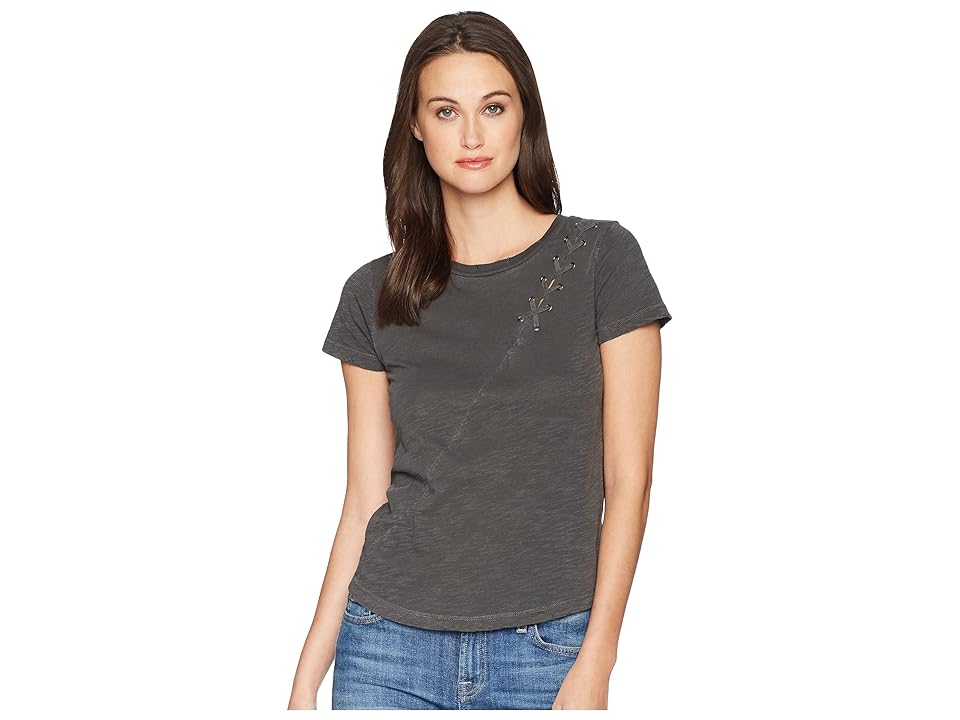 

Lucky Brand Lace-Up Shoulder Tee (Black Mountain) Women's T Shirt