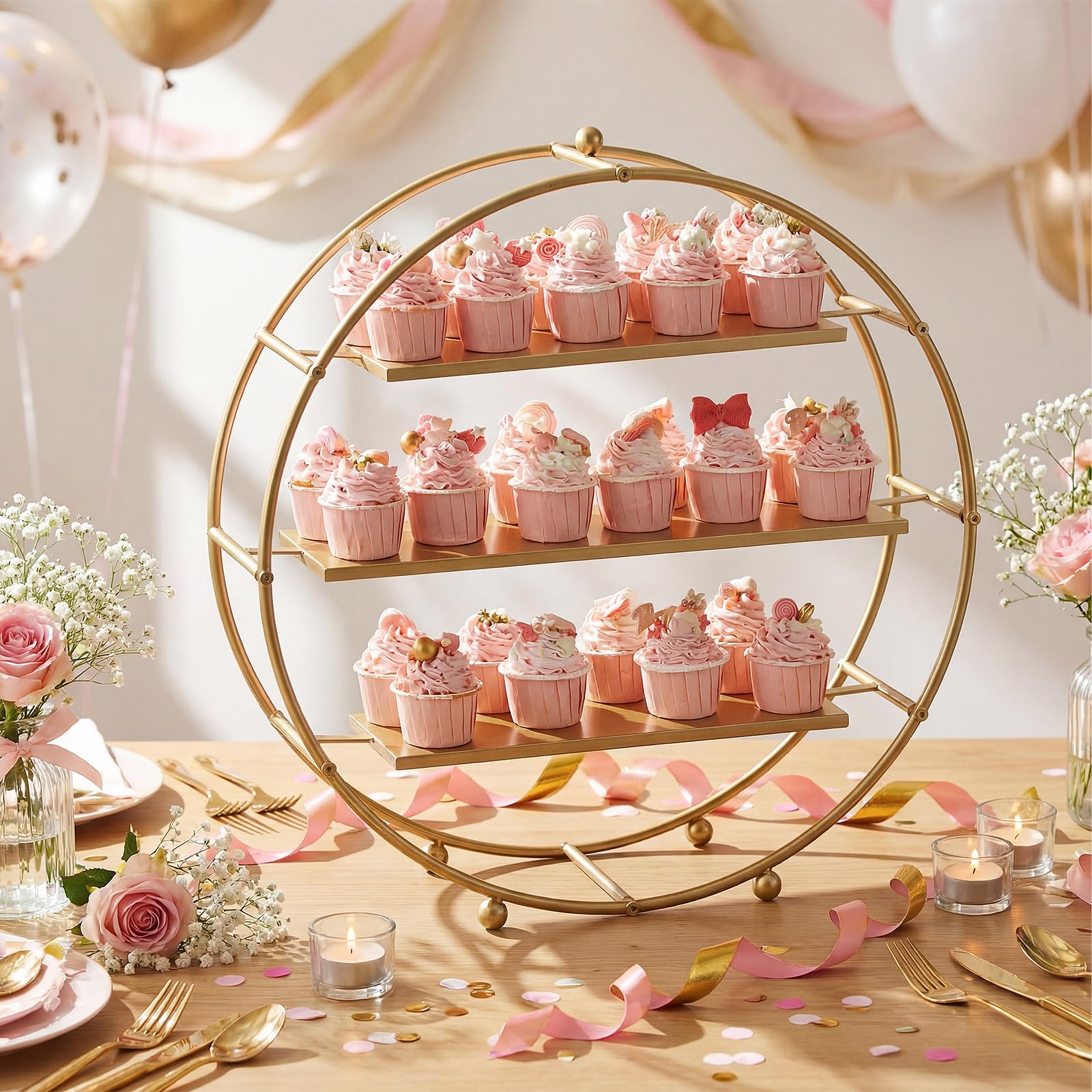 Photo 1 of Qinyoung 3-Tier Metal Cupcake Stand - Gold