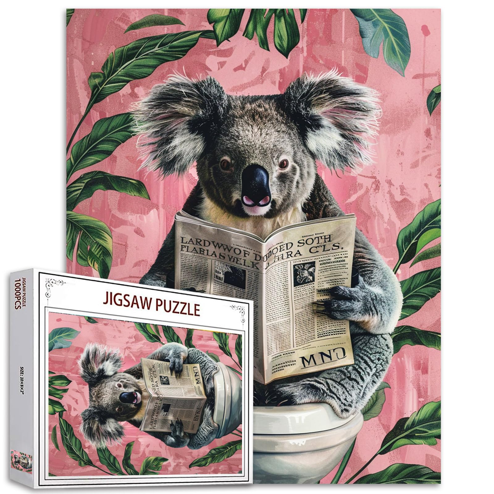 Tucocoo Koala Lese-Zeitungspuzzle, 1000 Teile, Puzzles für Erwachsene, lustige Tiere auf Toilette, Kunstpuzzle für anspruchsvolle Familienaktivitäten, buntes Bastelpuzzle für Heimdekoration Geschenke