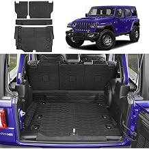 Cargo Mat with Seat Back Cover Fit for 2021-2025 Jeep Wrangler JL 4 Door Unlimited 4XE, Cargo Liner Durable TPE Trunk Mat for 2024 Jeep Wrangler JL/JLU AccessoriesCargo Mat+ Backrest Mats