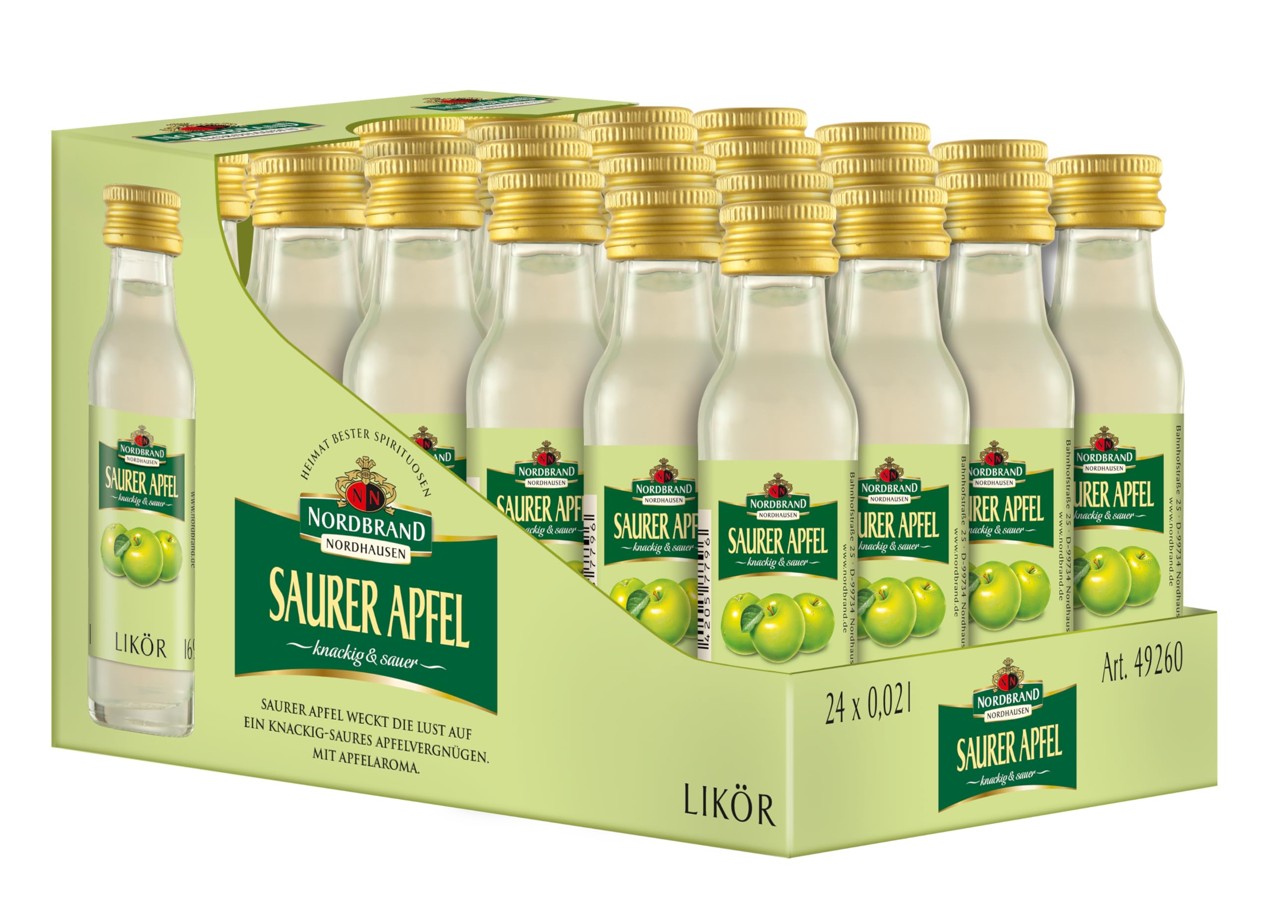 Nordbrand Nordhausen Saurer Apfel - Likör mit 16 % vol. Alkohol (24 x 0,02L)