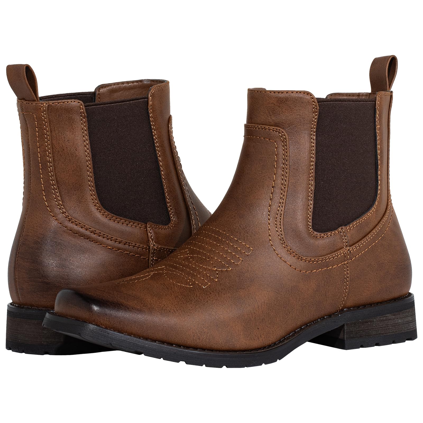 J's.o.l.e Chelsea Bottes de cowboy pour homme Bout carré Brodées Western Fashion Bottines marron
