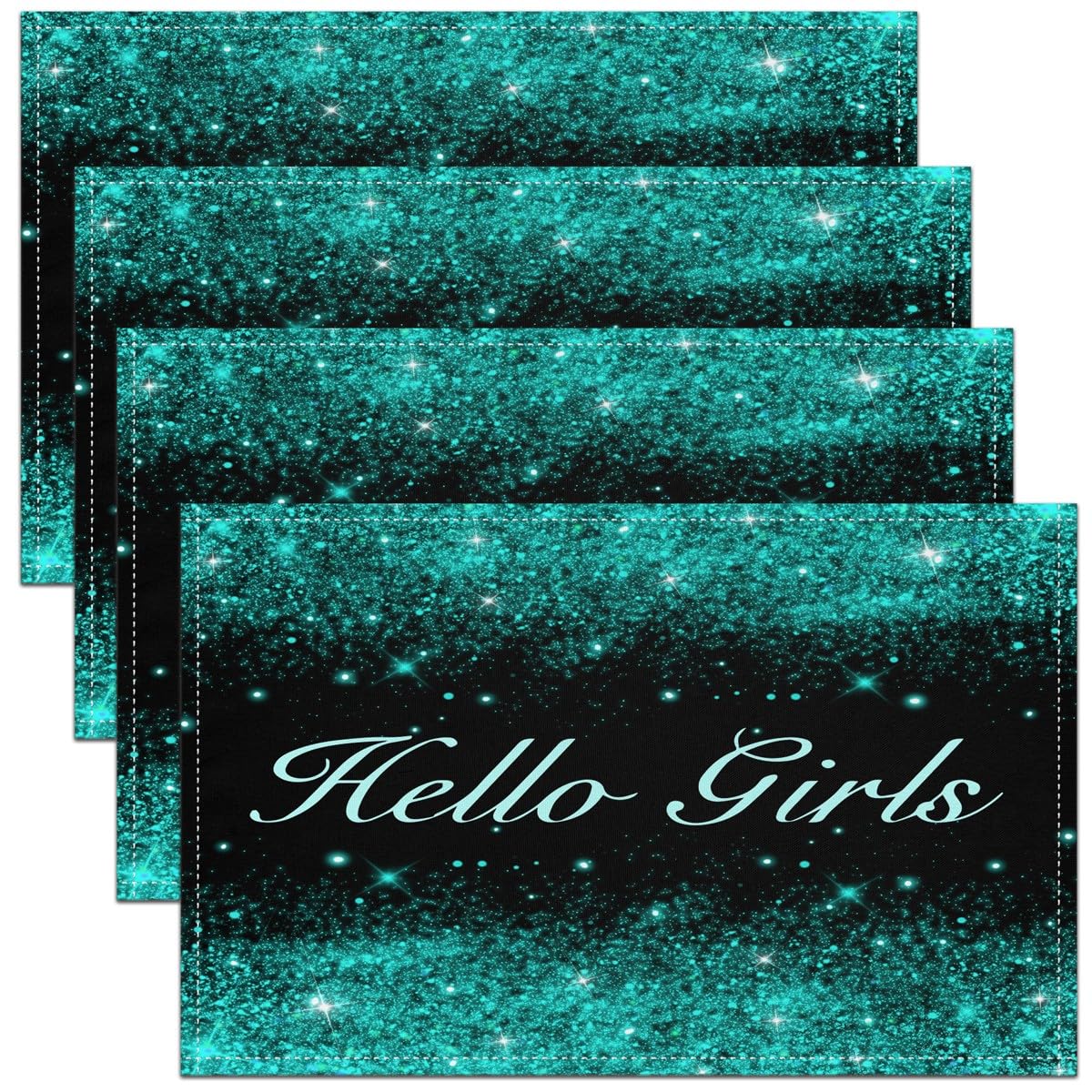 Glitter Table Place Mats Set of 4 45X30cm Pastel Placemats Decor Stylish Green Black Placemat Kitchen Dining Table Decor Indoor Outdoor Silver Shiny
