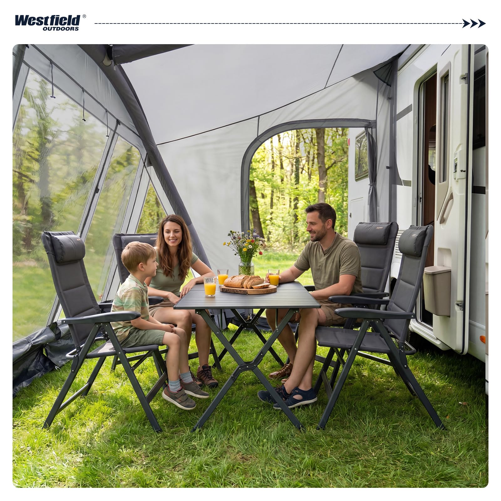 Westfield Outdoors Dorado XL 375 x 250 cm aufblasbares Vorzelt, Wohnwagenvorzelt, Wasserdicht 3000 mm, UV-beständig, Panoramafenster & Moskitoschutz, inklusive Pumpe & Tragetasche