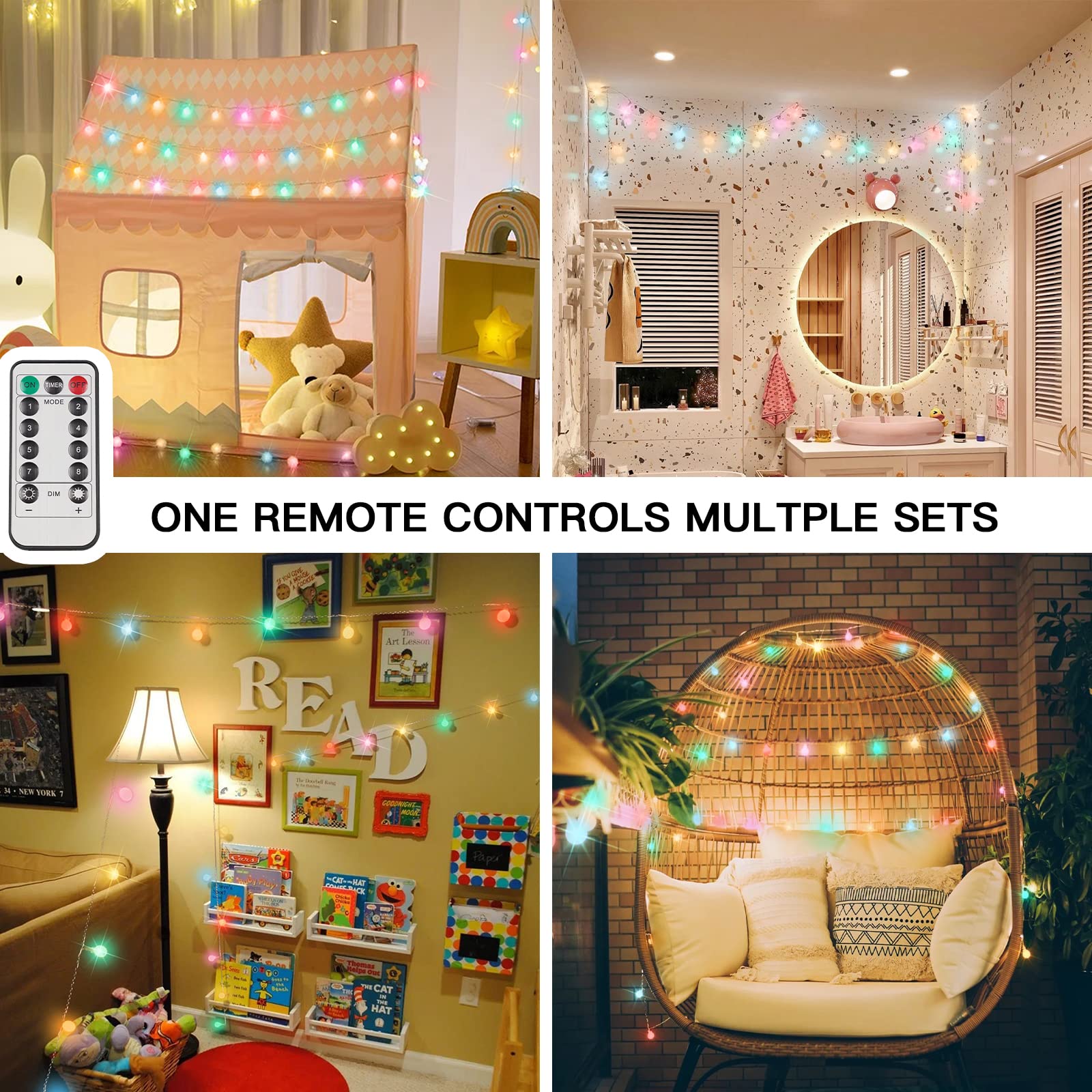 suddus Guirlande lumineuse globe pour chambre à coucher, 100 LED, alimentée par piles, guirlande lumineuse d'intérieur pour salle de classe, jardin, terrasse, jardin, fête, chambre, salon, Pâques, 6