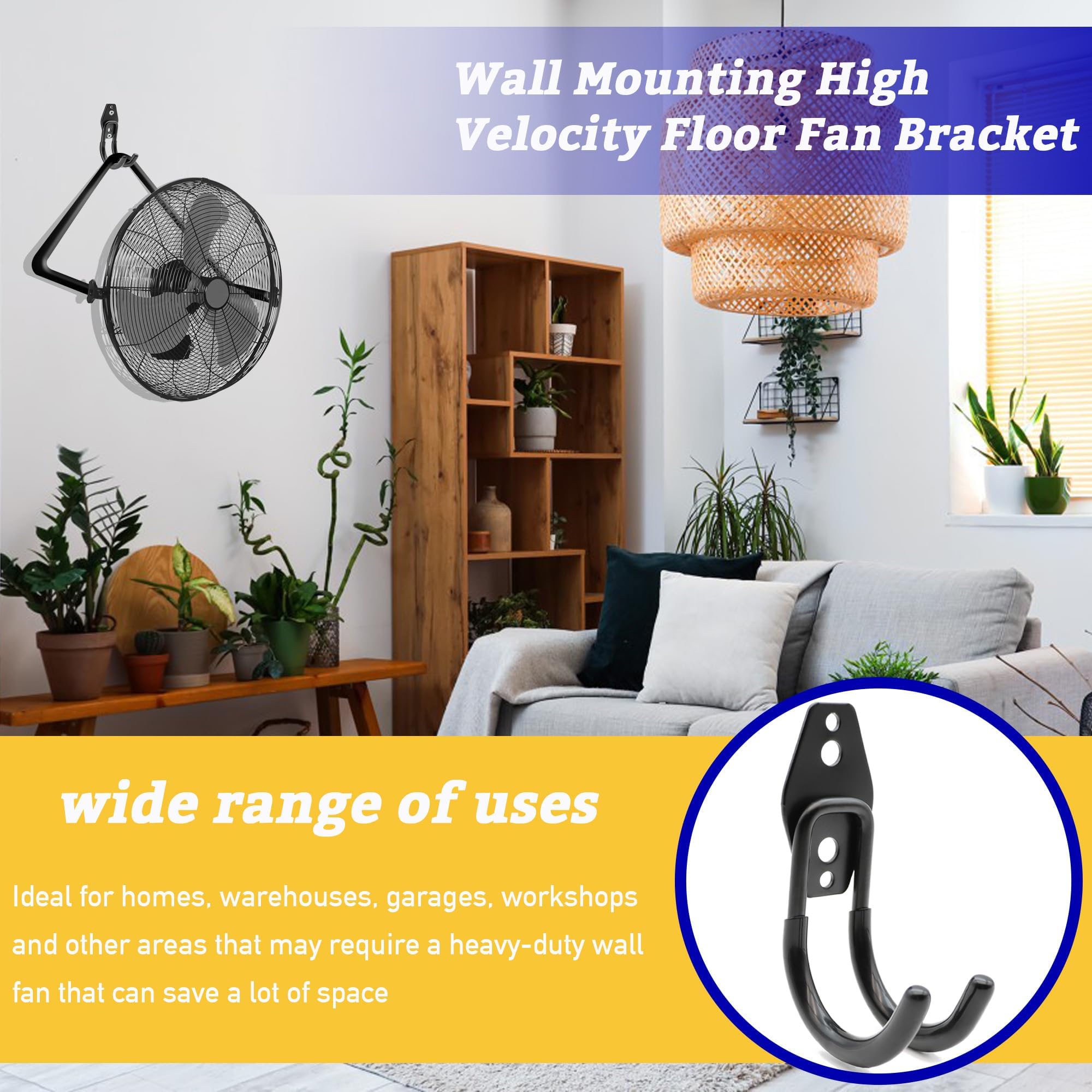 Soporte de montaje para ventilador de pared, convierte ventilador de piso a pared, grado industrial, incluye tornillos para paneles de yeso y yeso 7