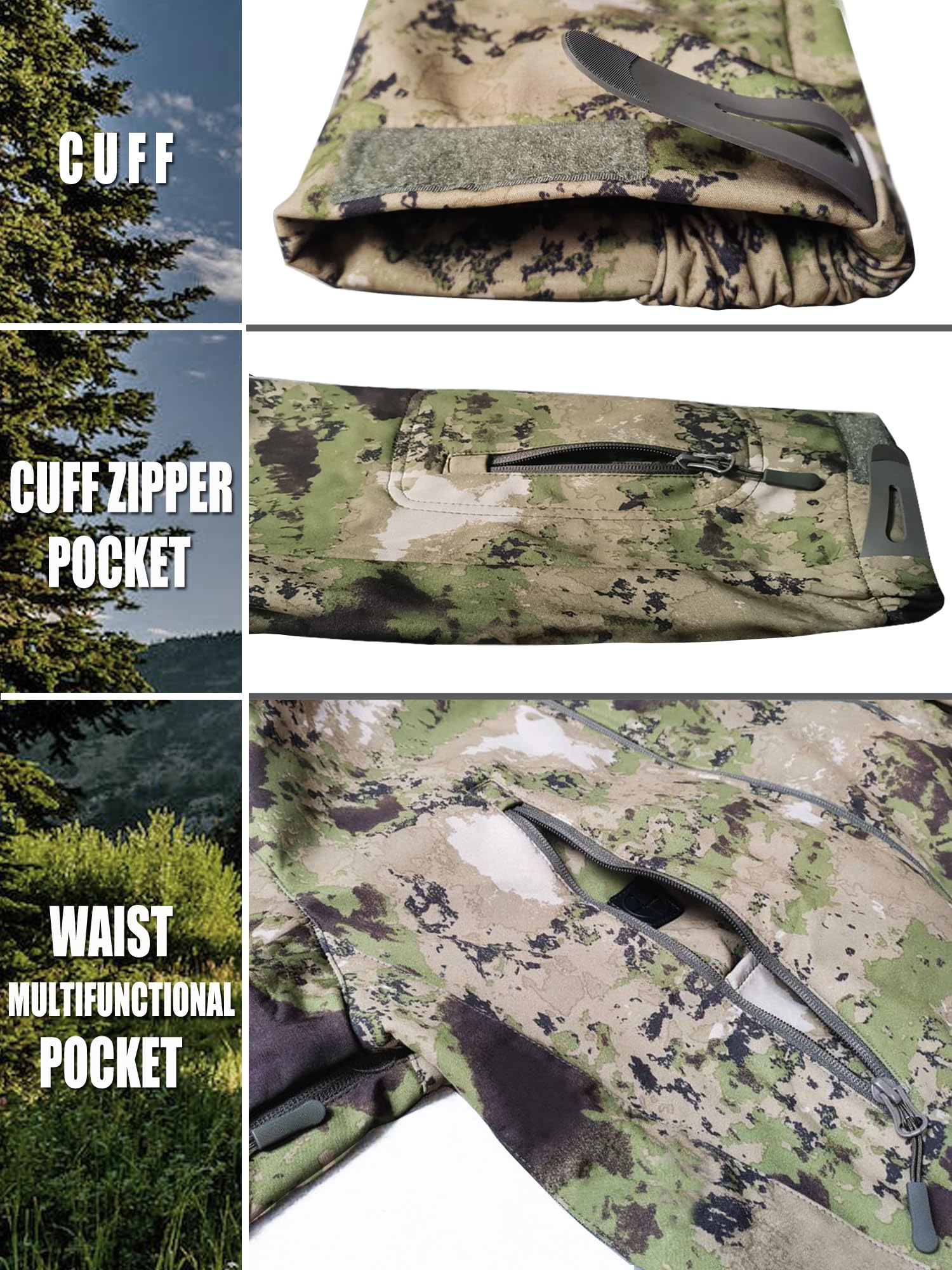 Kelmon Uomo Tattico Softshell Giacca Multifunzionale Outdoor Camouflage Militare Pile Fodera Impermeabile Antivento Calda Cappuccio Cappotto