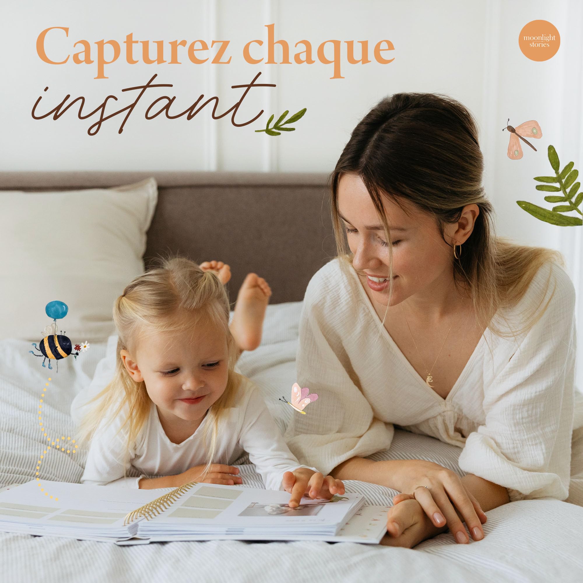 Livre de naissance bébé 0-5 ans avec 13 cartes étapes – Coffret naissance prêt à offrir, album souvenirs 120 pages, 6 pochettes souvenirs, cadeau naissance fille garçon