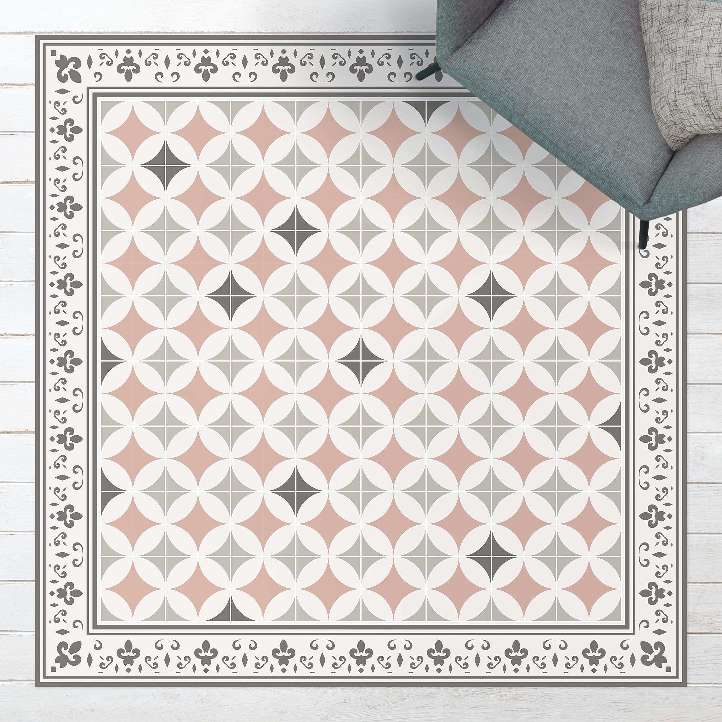 Tapis en Vinyle essuyable à l'eau à Motifs Collage sans Bulles Protection de Sol géométrique Tapis antidérapant Gris Imitation carrelage Cuisine Couloir 3077 (160x160cm)