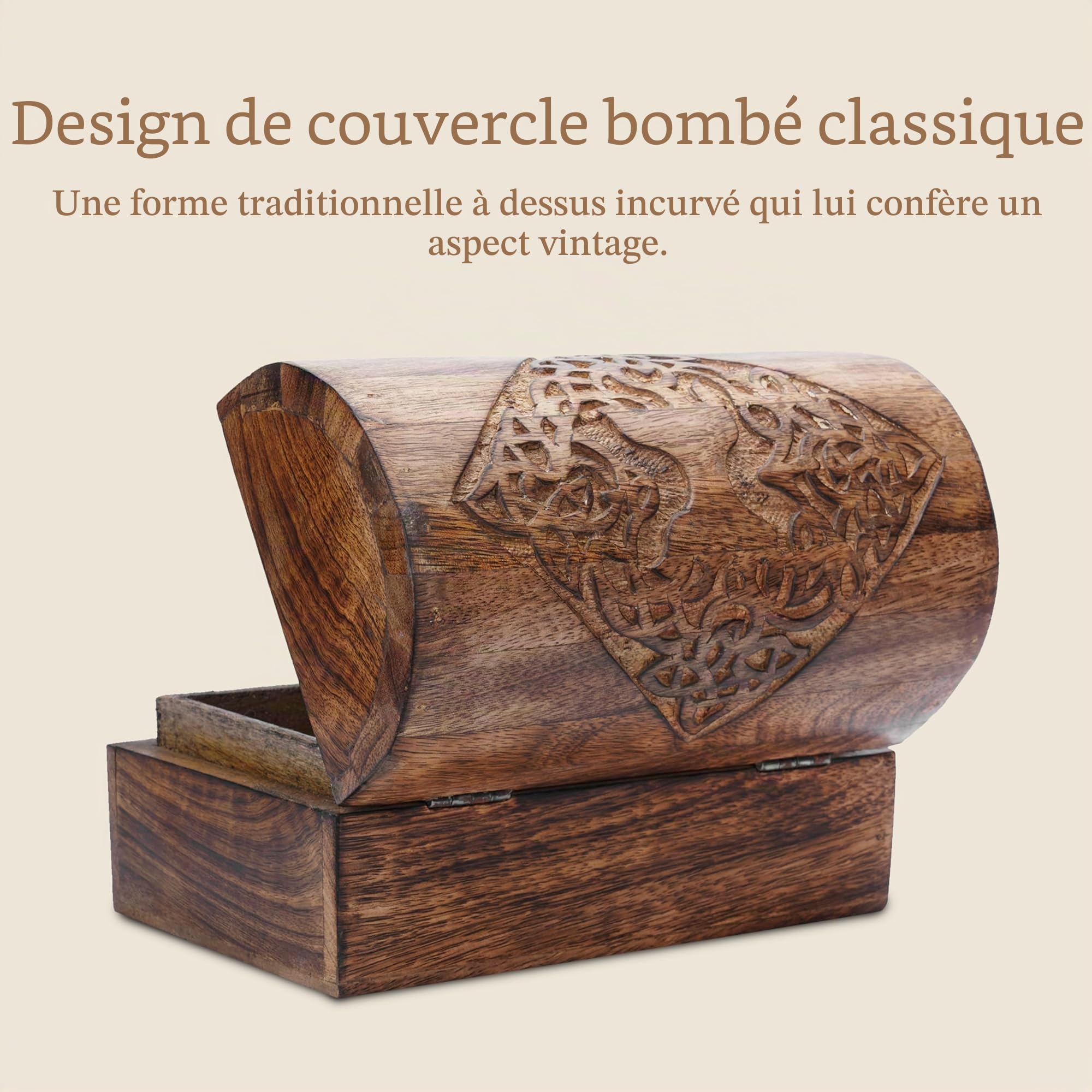 Ajuny Boîte à Bijoux en Bois de Manguier Sculpté – Coffret Décoratif Arbre de Vie Celtique, Fait Main, Organisateur Bijoux & Souvenirs, Grande Boîte 23 x 15 x 15 cm (9 x 6 x 6 po), Idée Cadeau