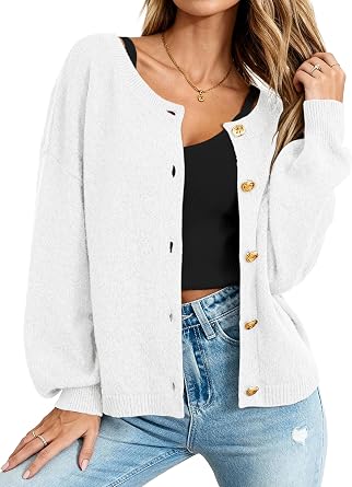 MASCOMODA Fall Long Sleeve Oversized Cardigan Sweaters for Women Trendy Short Open Front Gold Button Up Sweater Jackets