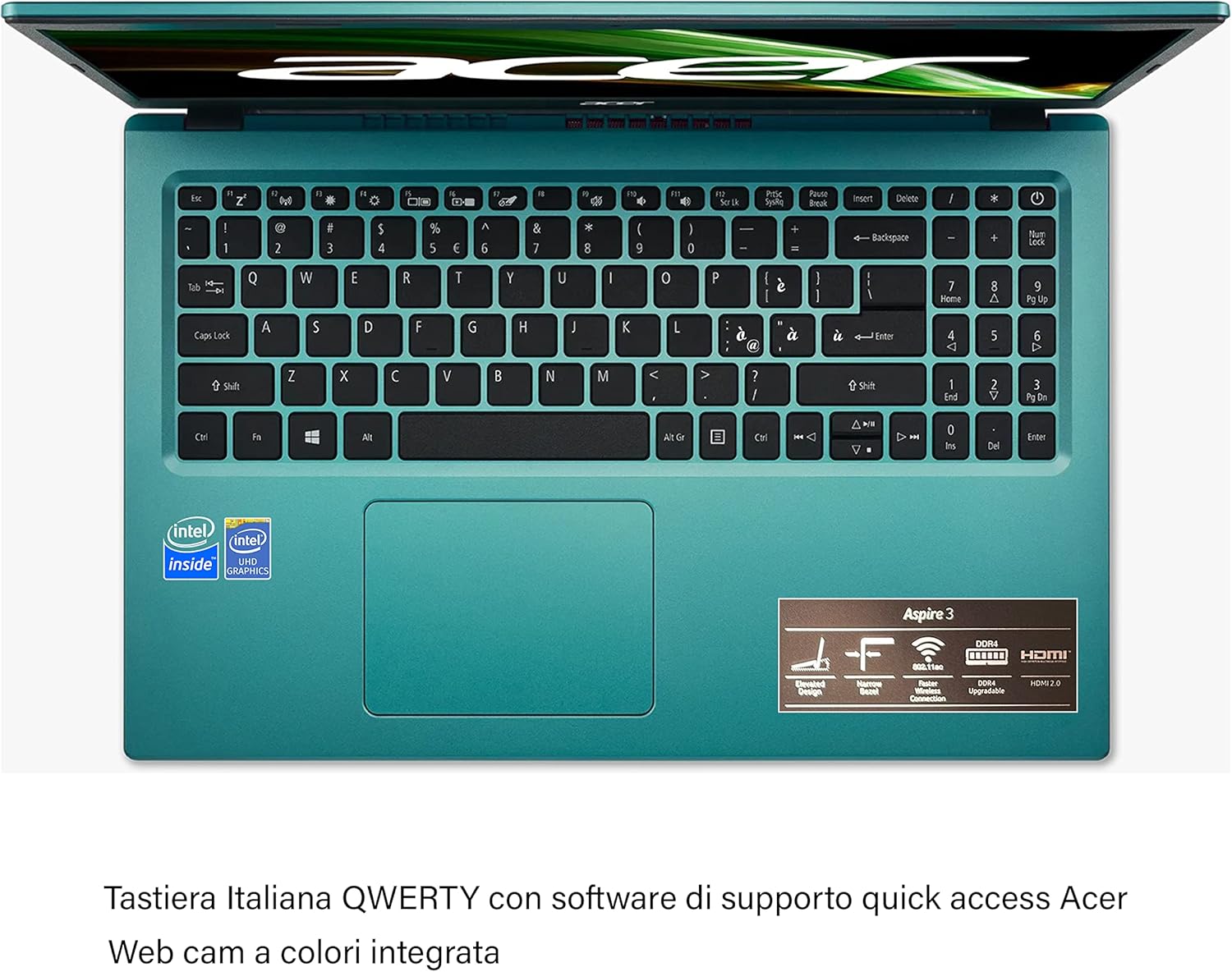 Acer Portatile Intel, 4 Core N 6000, RAM 24 Gb, SSD M2 Pci da 512 Gb, Display FULLHD da 15,6, web cam, 3 usb, hdmi, bluetooth, lan, wi-fi, Win 11 Pro, Suite Office, preconfigurato, Garanzia Italia