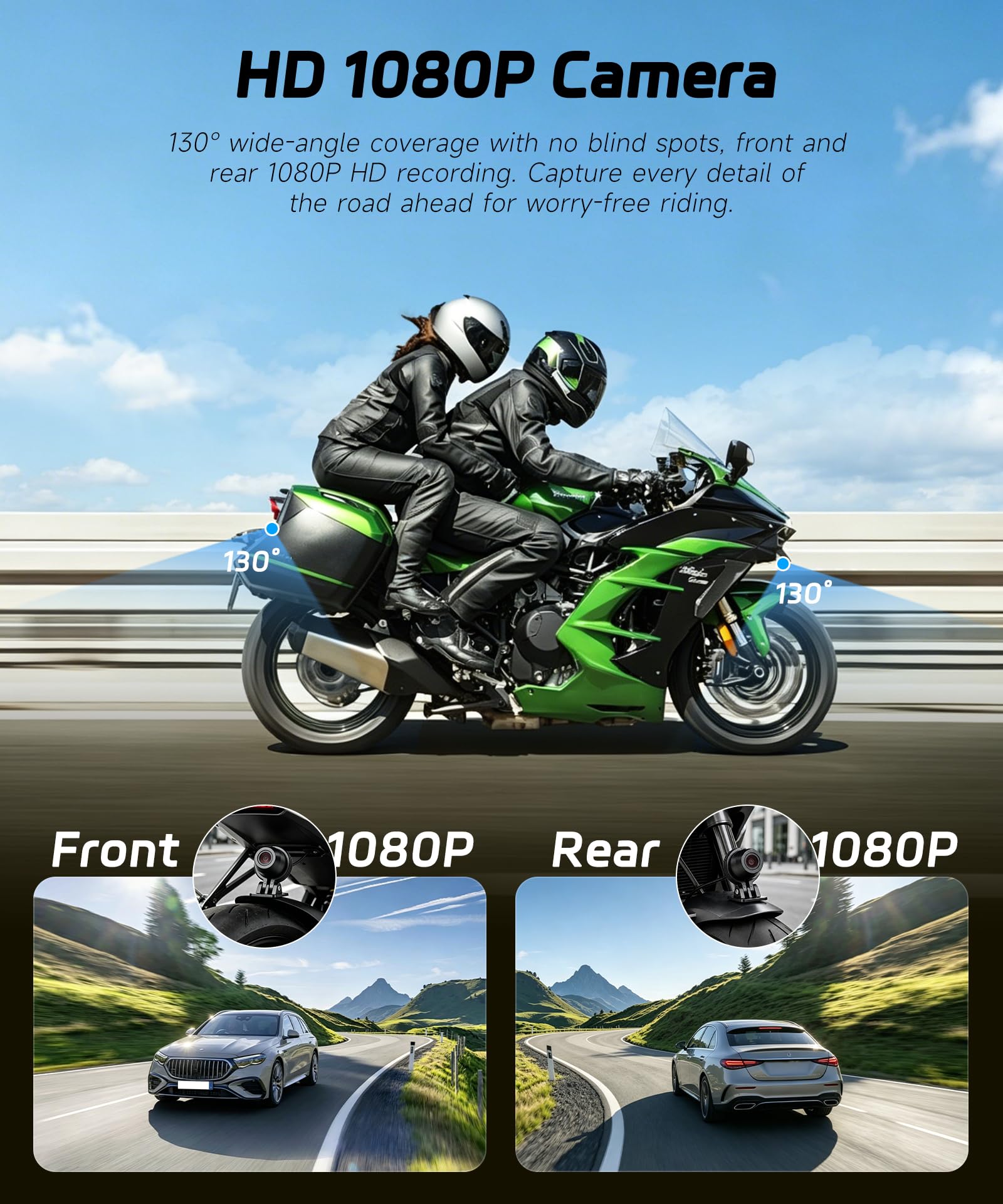 Rimoody Dashcam Moto 1080P Miniaturizzata - Telecamera Anteriore/Posteriore con Rilevamento Collisioni, Registrazione a Ciclo, Modalità Parcheggio, WiFi, per Motocicletta