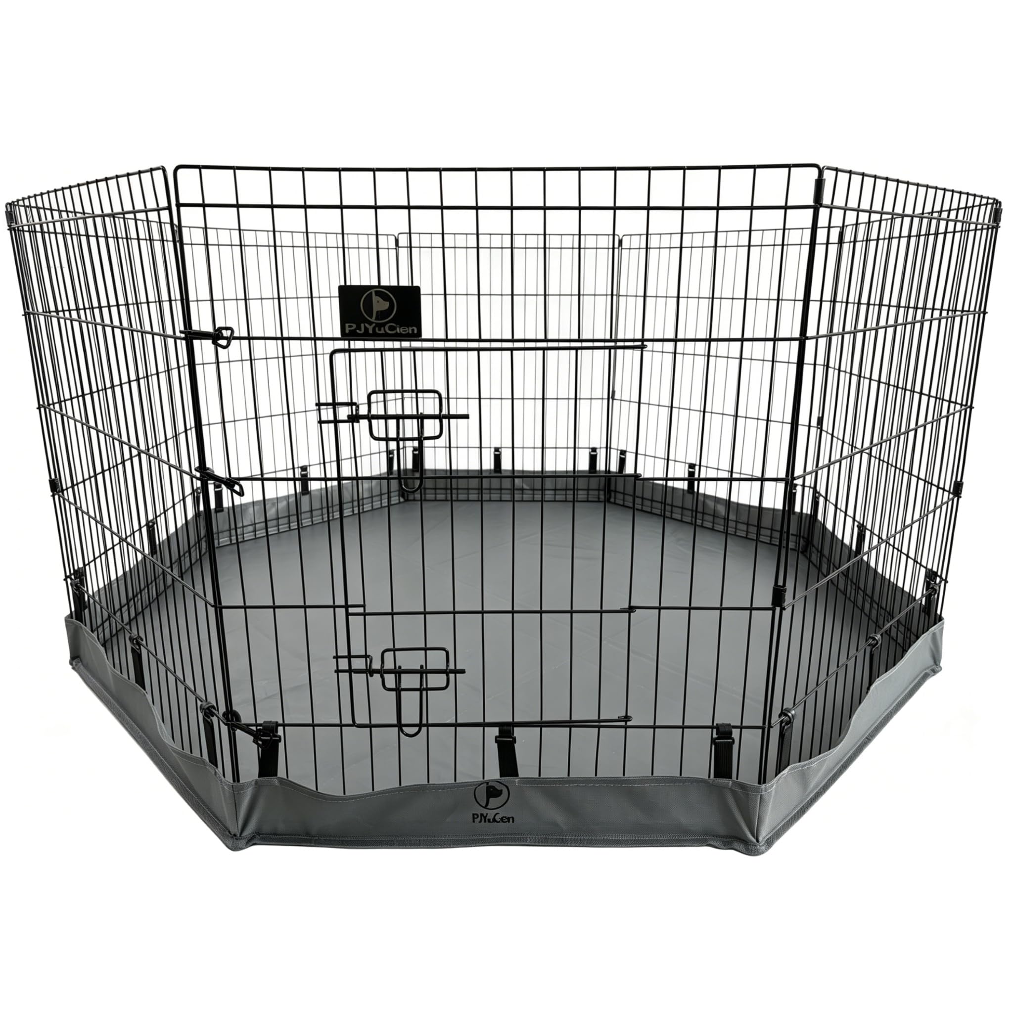 PJYuCien Puppy Playpen with Bottom Pad and Door, 8 Panels 30" H, Gray