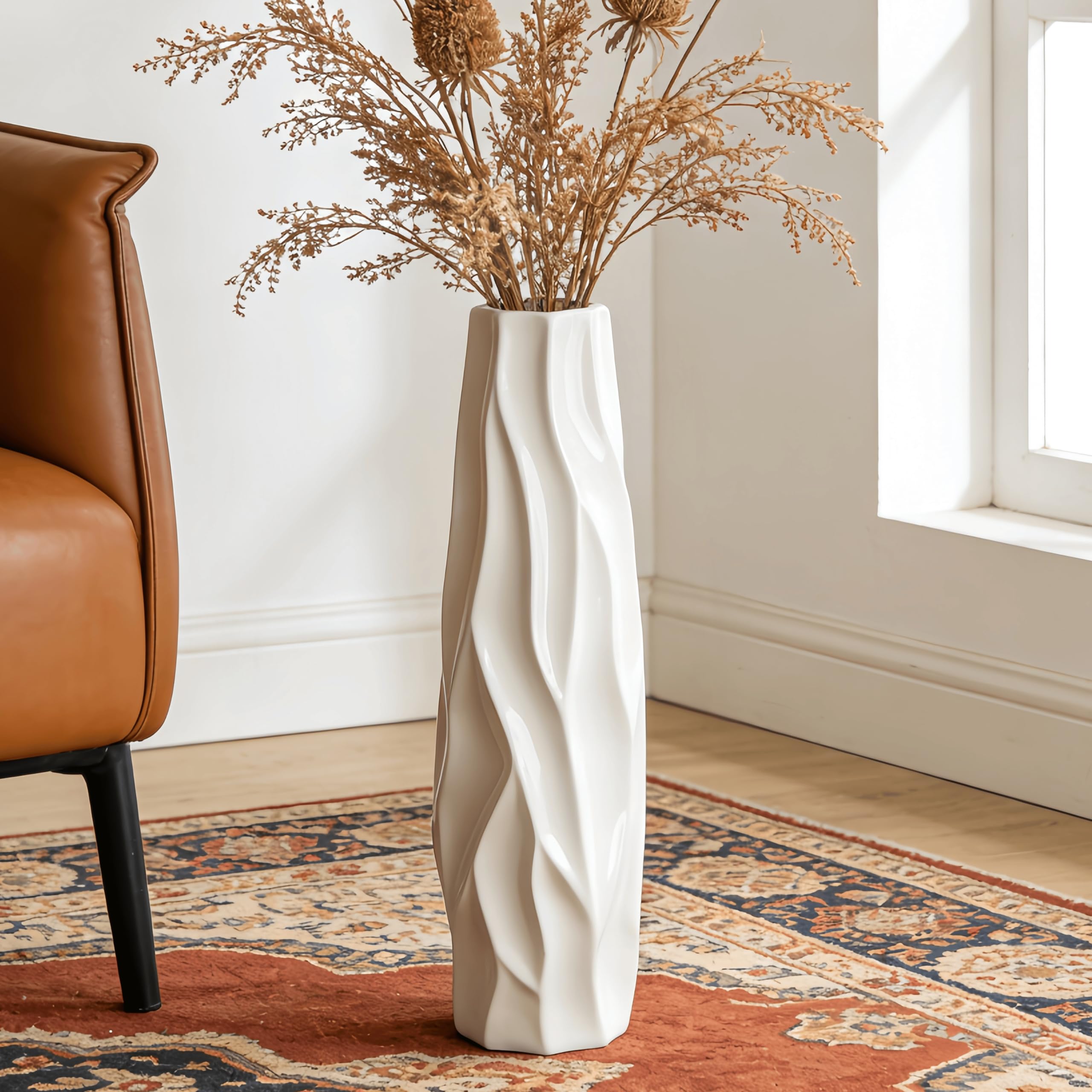 Weiße Keramik Vase 24 Inches/60 cm Tall Floor Flower Vase Halter Dekorative Große Vasen für Tisch Centerpieces Regal Home Decor Getrocknete Wohnzimmer Blumen Arrangement Einfache