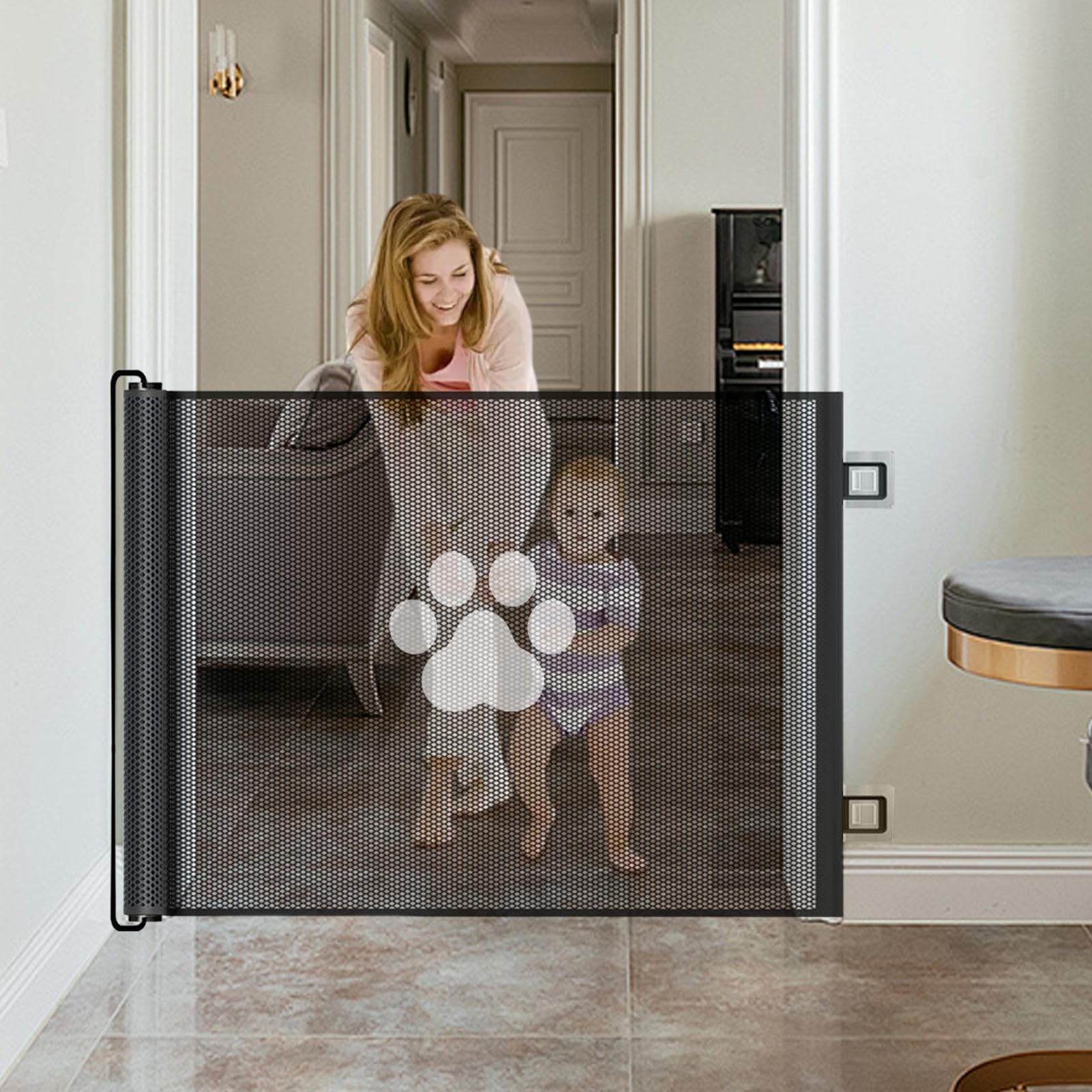 Barreras De Seguridad para Mascotas En Puertas Reja Retráctil De Malla para | Accesorios Para Puertas Ventanas Chimeneas Jardín Cocina Balcón Piscina Pasillo Escaleras