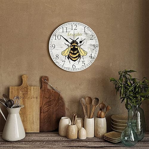 Miniatura 3 de Reloj de pared retro estilo granja, abejas de abejas de miel, estilo antiguo, reloj de madera silencioso, sin tictac, funciona con pilas, reloj