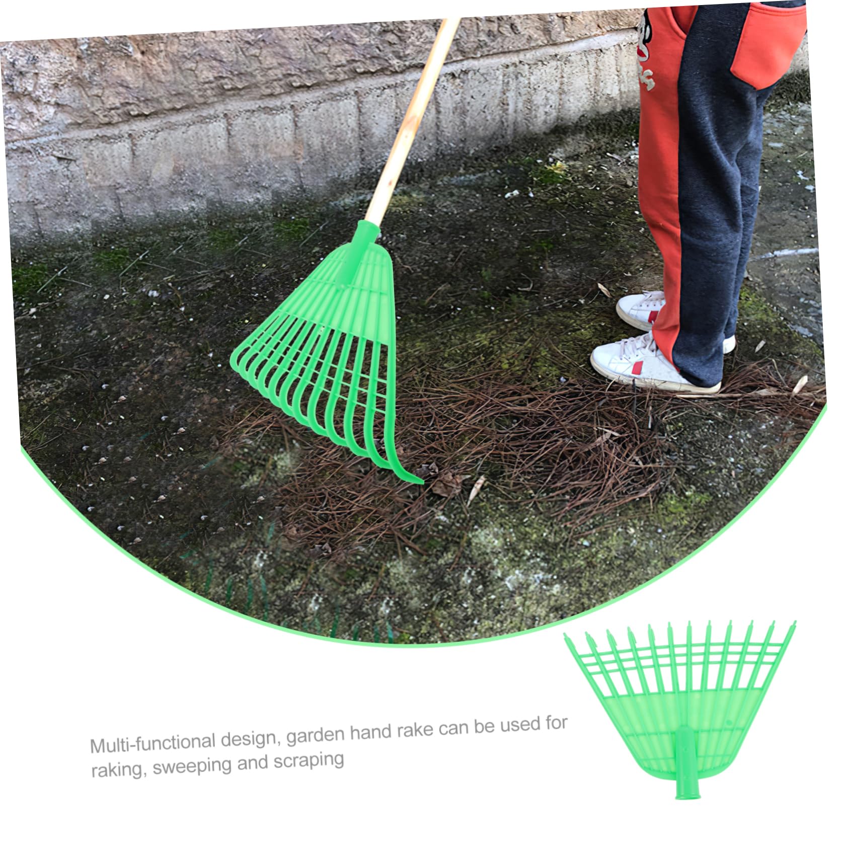 Rastrillo de Jardín de Plástico Verde para Jardinería y Césped | Ligero y Multifunción, entre Flores y Recogida de Basura, Uso Exterior en Camping