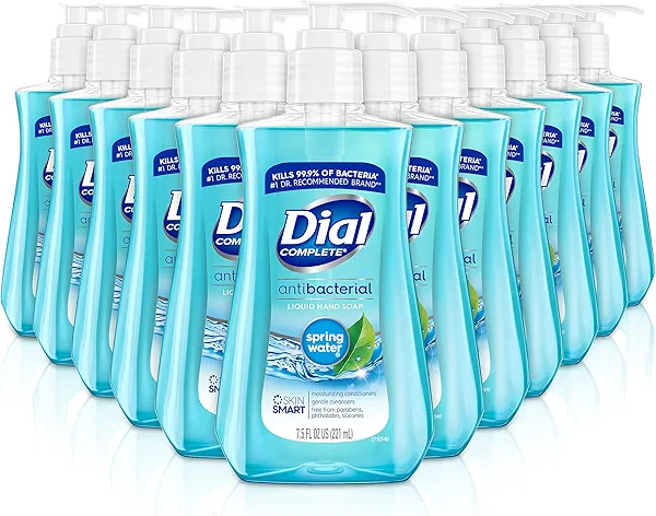 Dial Antibacterial Liquid Hand Soap Spring Water 7.5oz, Blue, 12 Count