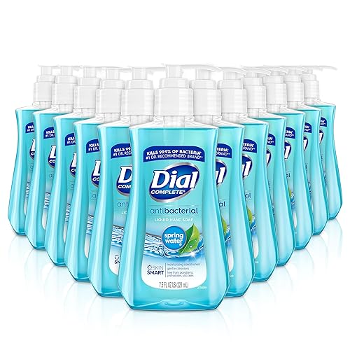 Dial Jabón líquido antibacteriano para manos agua de manantial, 7.5 onzas, azul, 12 unidades