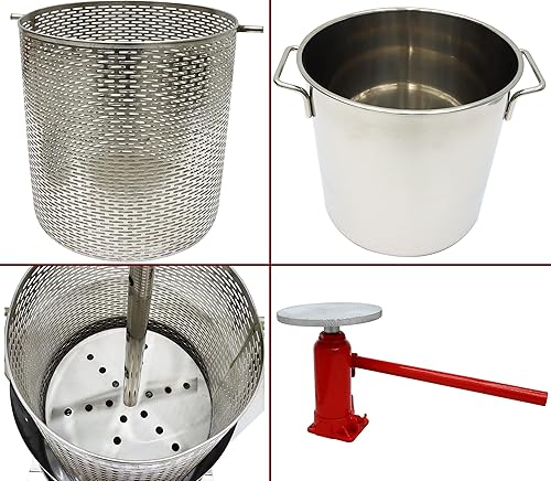 Miniatura 4 de TECHTONGDA Prensa de vino de frutas, exprimidor triturador de 20 L para máquina de jugo de uva de manzana, gato hidráulico de acero inoxidable