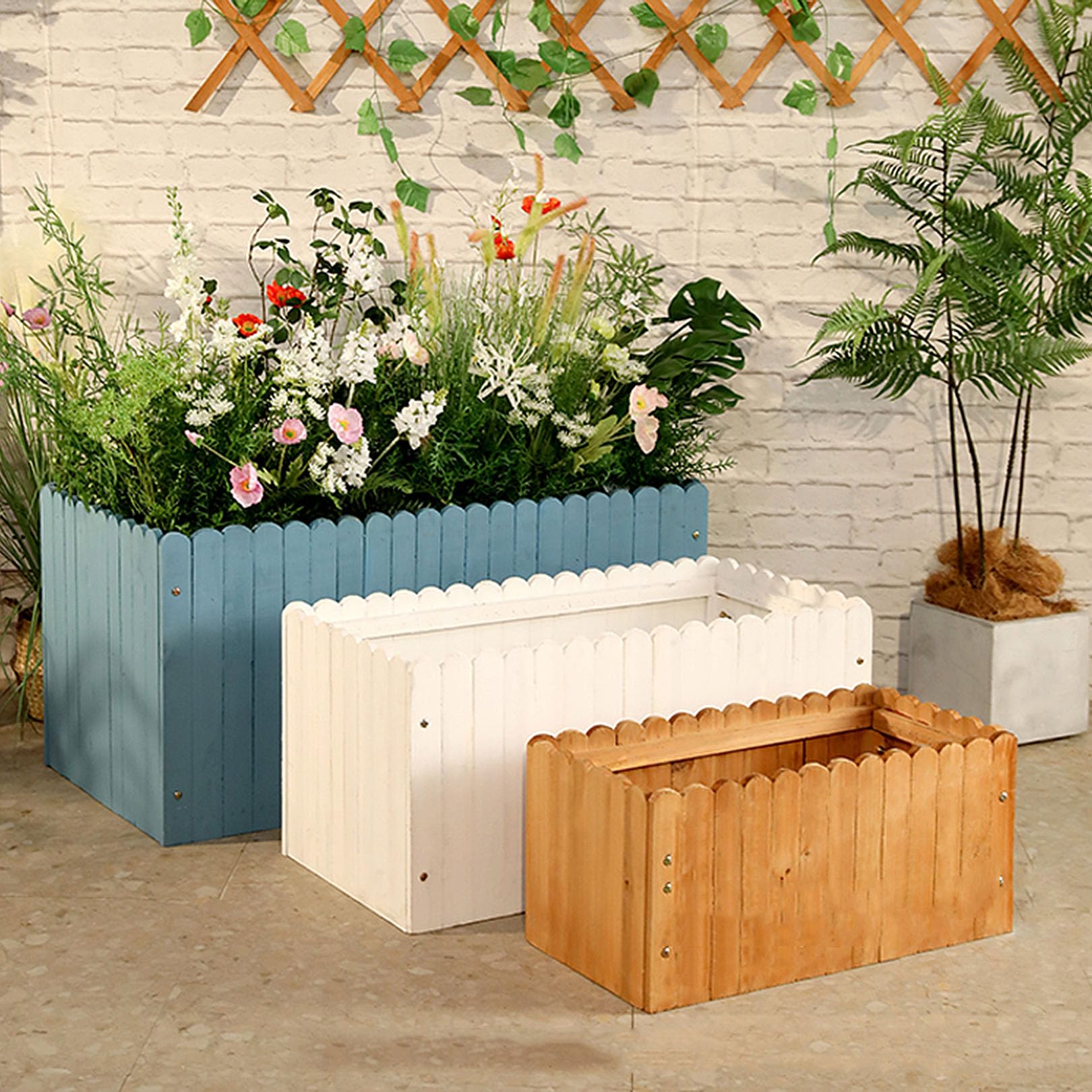 Gartenbeet für Garten, Hinterhof, Rasen, rechteckige Blumenbeete im Freien, Pflanzkasten aus Holz für Blumen/Gemüse/Obst