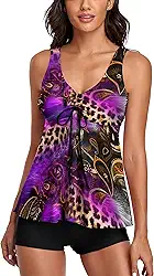 Tanquíni modesto para mulheres, duas peças, regata com boyshort, roupa de banho com controle de barriga