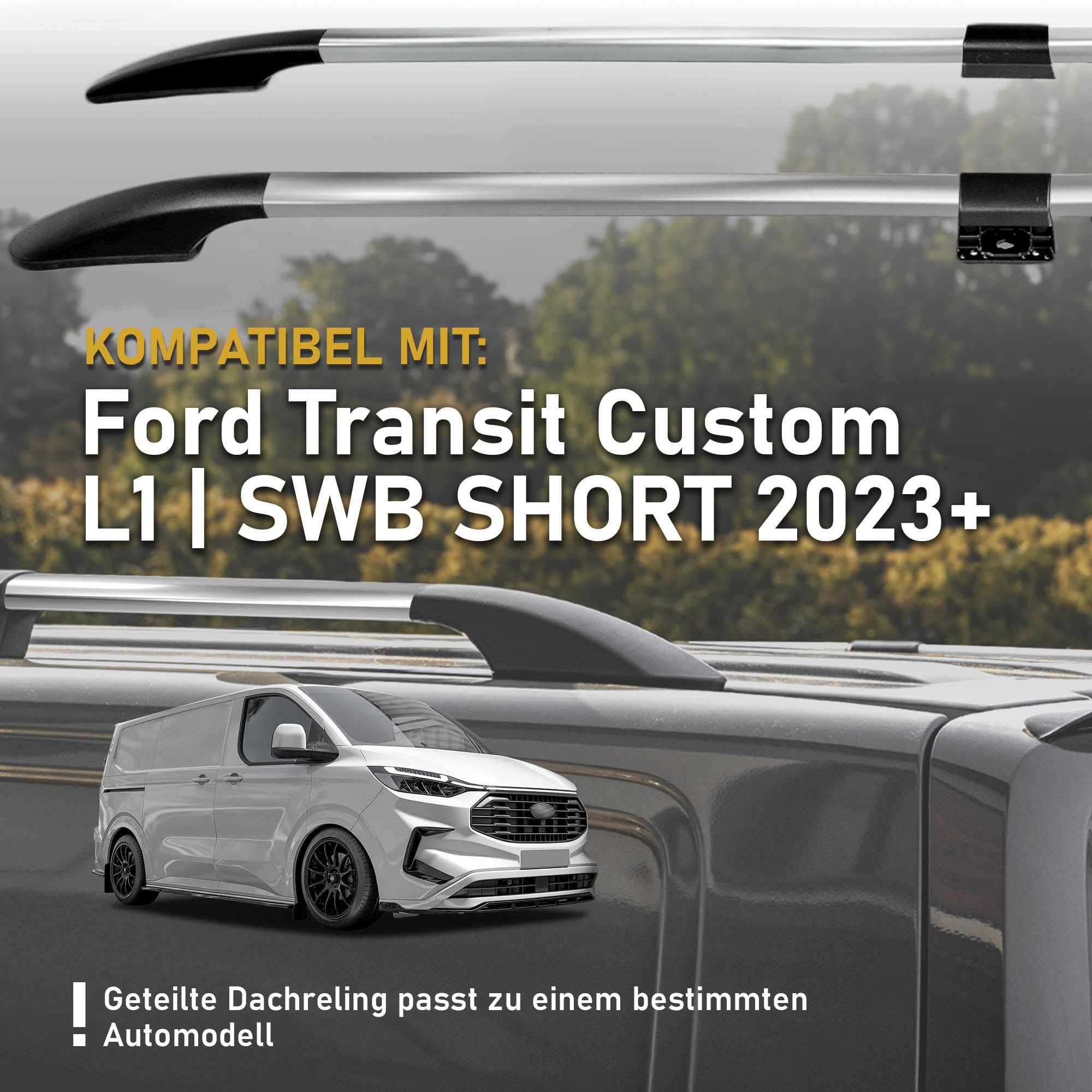 CHROMEMASTER | Dachrelinge Dachträger Kompatibel mit Ford Transit Custom L1 KURZ 2023+; Geeignet zur Montage von Dachträgern, Dachboxen und Fahrradträgern | Einfache und Schnelle Montage | Aluminium