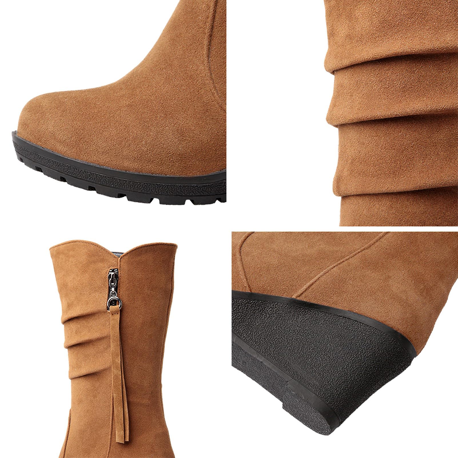 rismart Botas Slouch Mujer Media Pantorrilla Tacón Cuña Forro Fino de Piel Ante Zapatos de Invierno