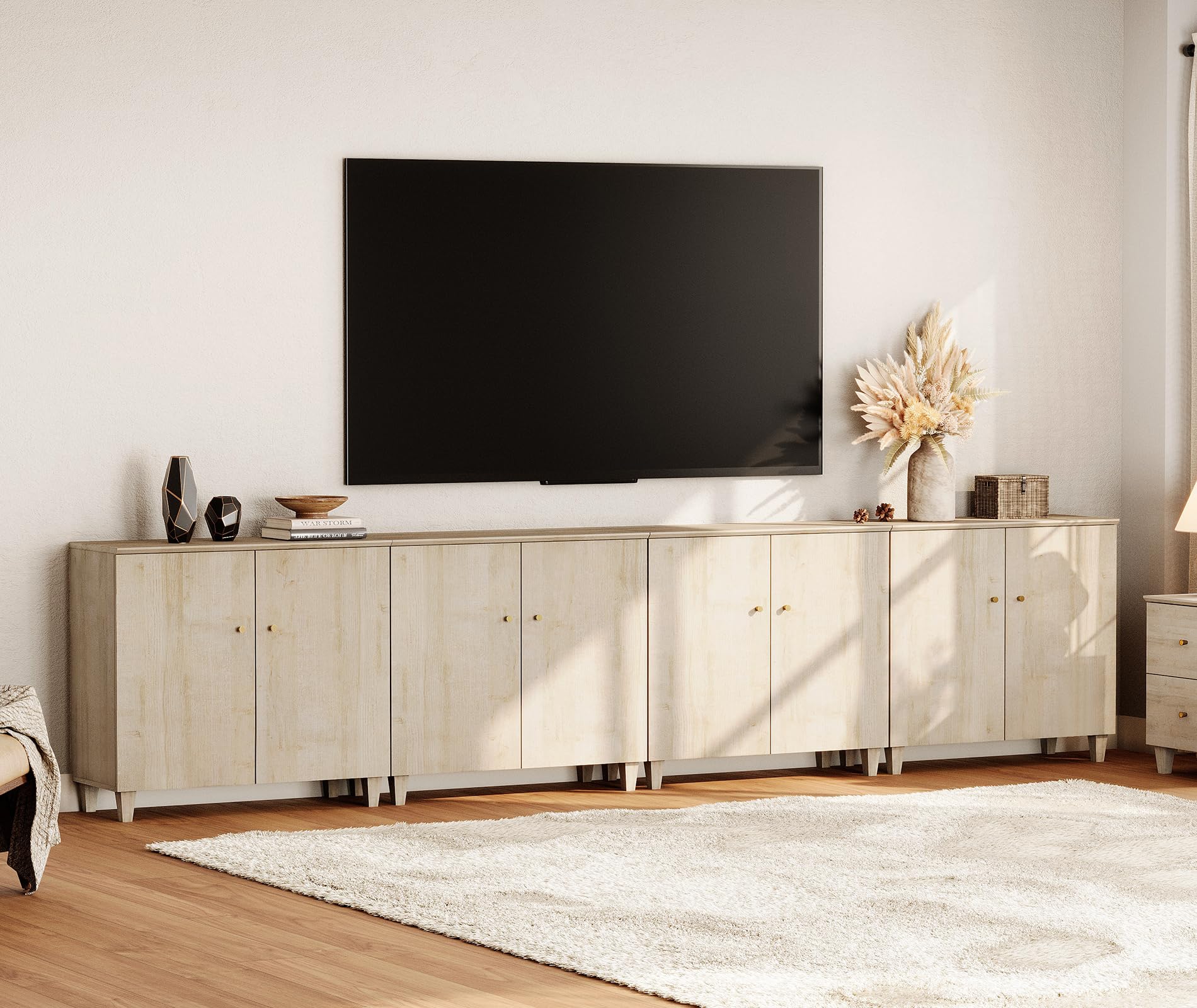 WAMPAT TV Stands Entertainment Center for 110+ Inch TVs, 4-in-1 Wood Television Stand with Doors, 141.6" Extra Wide Modern Media Console Tables with