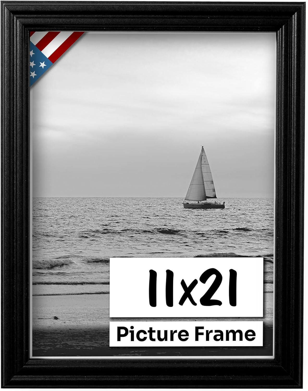 Black 11x21 Picture Frame .75" Inch Wide - Black Wall Decor Handmade Solid Wood Frames with Preinstalled Hangers and UV Blocking Plexiglass 21x11 Frame
