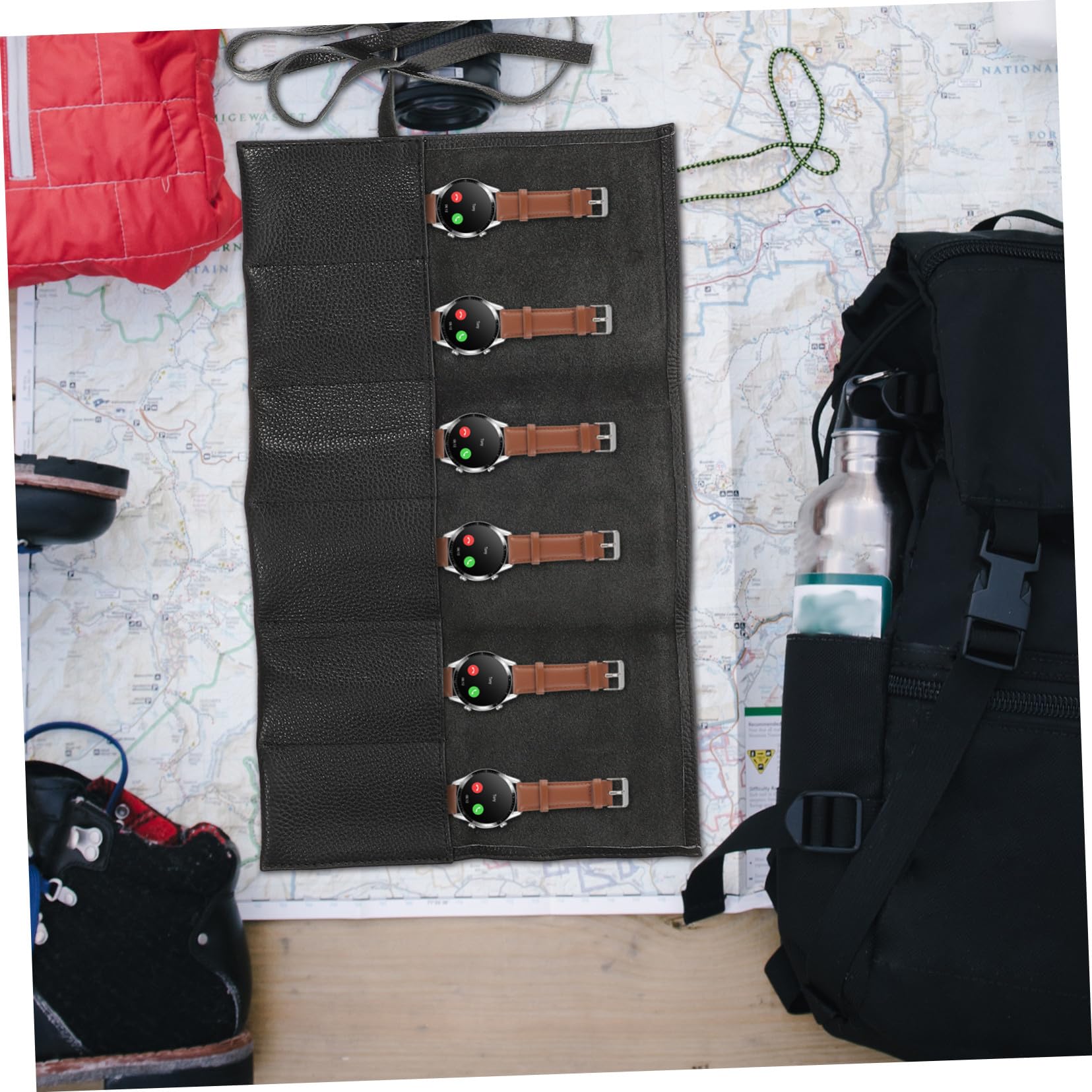 Leder Uhrentasche Tragbar Uhr Aufbewahrungstasche Reiseetui Kompakt Kratzfest für Herren Damen Schwarz
