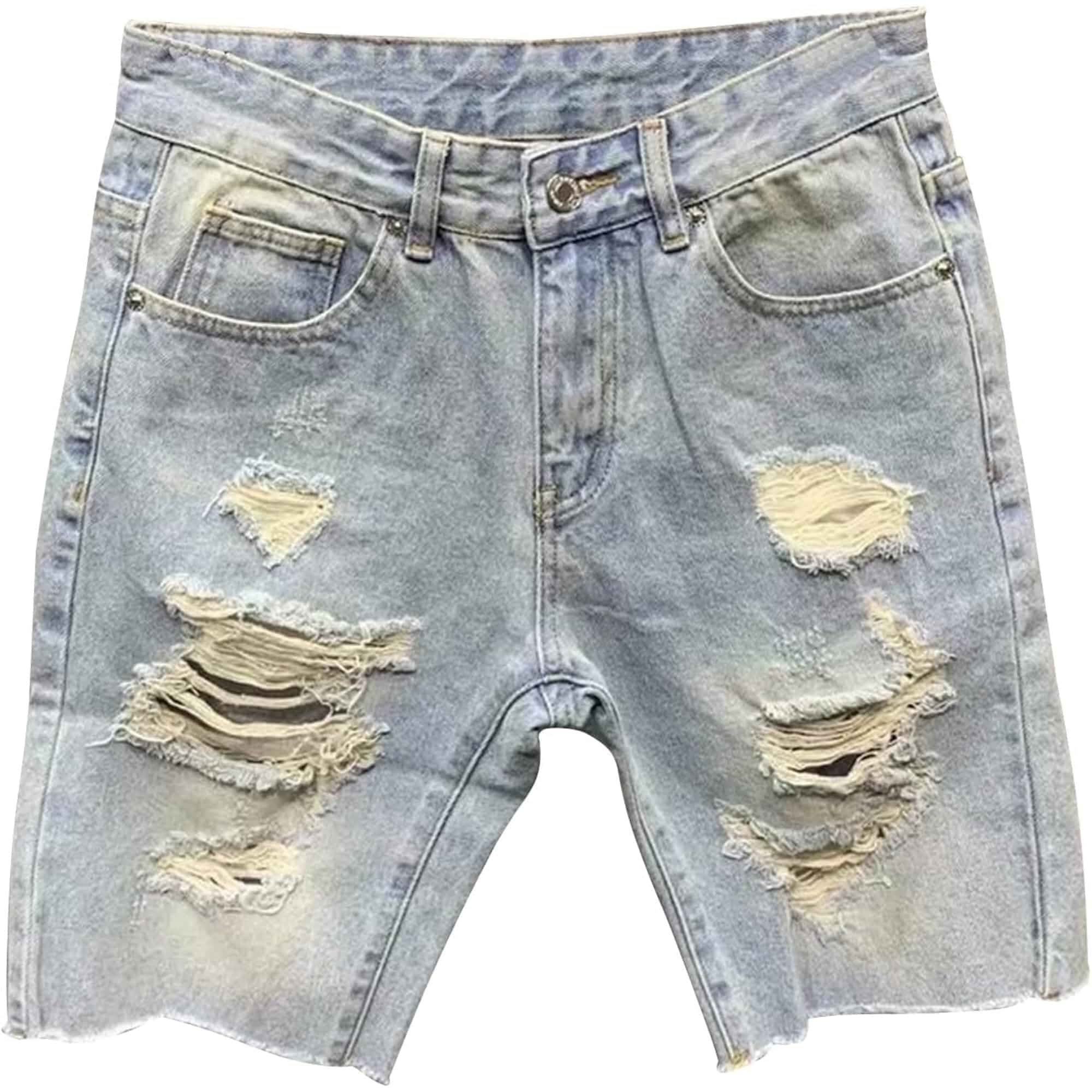 Men's Frayed Cut Off Short Jeans Distress Ripped Slim Fit Denim Shorts Casual Straight Street Jean Short-Pant